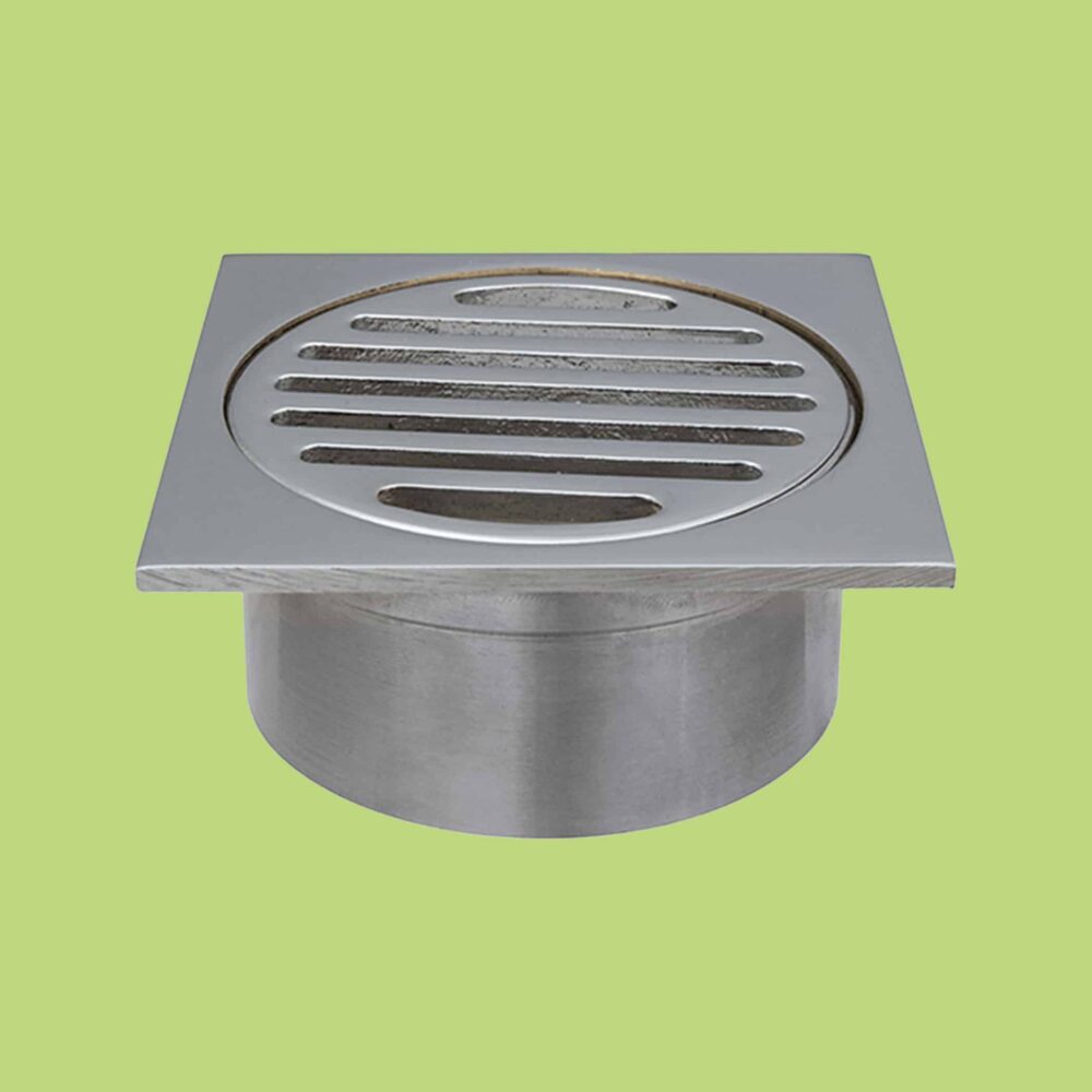 Floor Drain Square Grated Chrome 86x86x76mm Deep Waste - Product Image