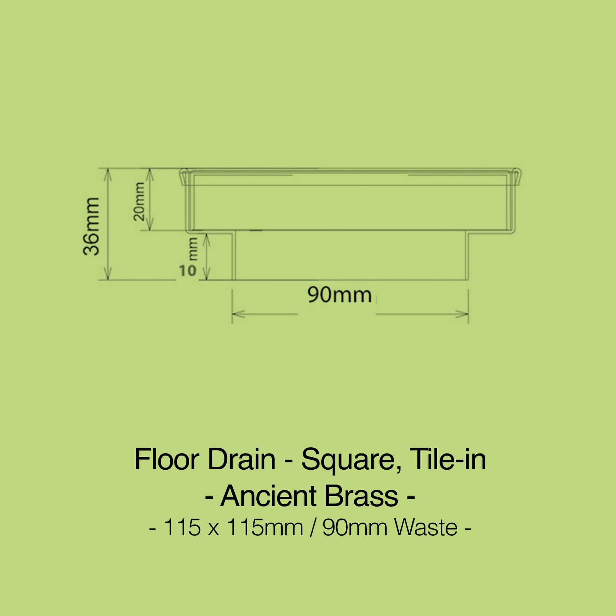 Floor Drain Square Tile-in Ancient Brass 115x115x90mm Outlet - Product Image