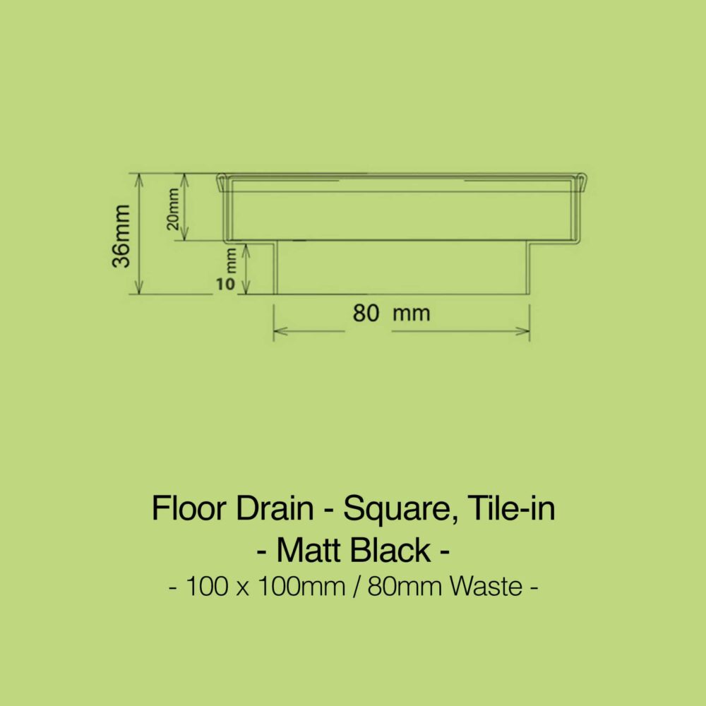 Floor Drain Tile-in Matt Black 100x100x80mm Waste - Gallery Image