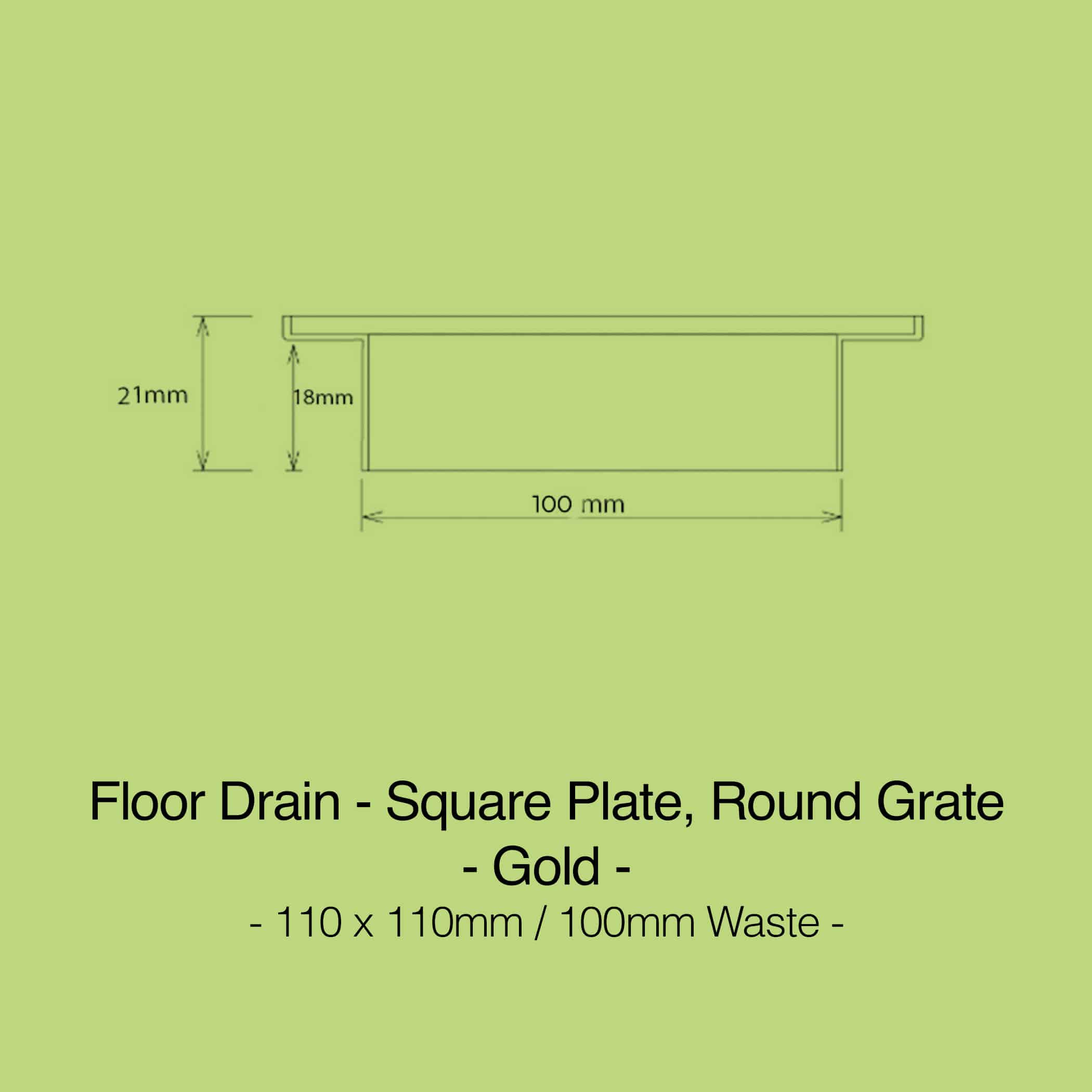 Floor Drain Square Gold 110x110x100mm Waste - Product Image