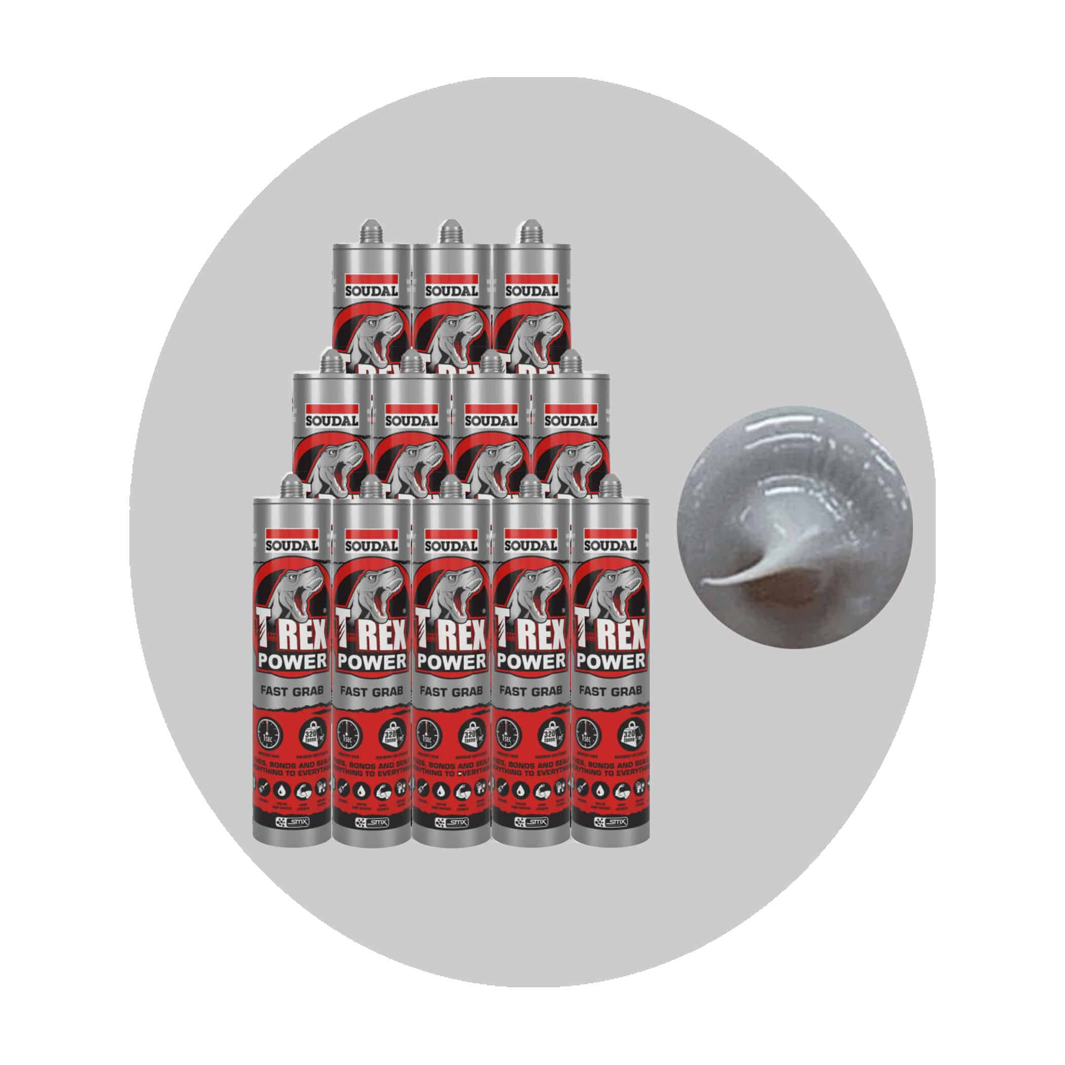Soudal T Rex Power Fast Grab Adhesive - Steel Grey 12 Pack Variation Image