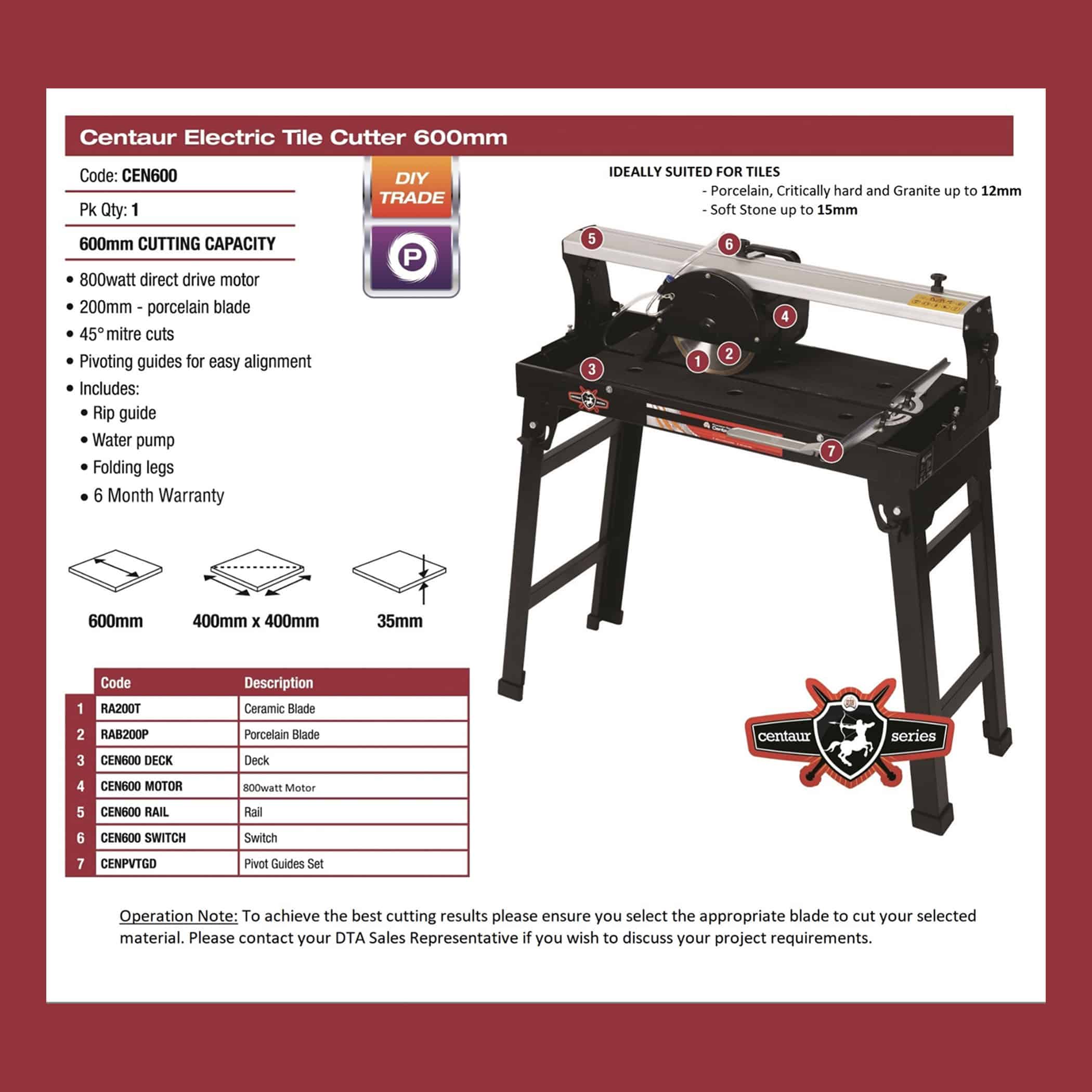 DTA Centaur 600mm Wet Saw - Gallery Image