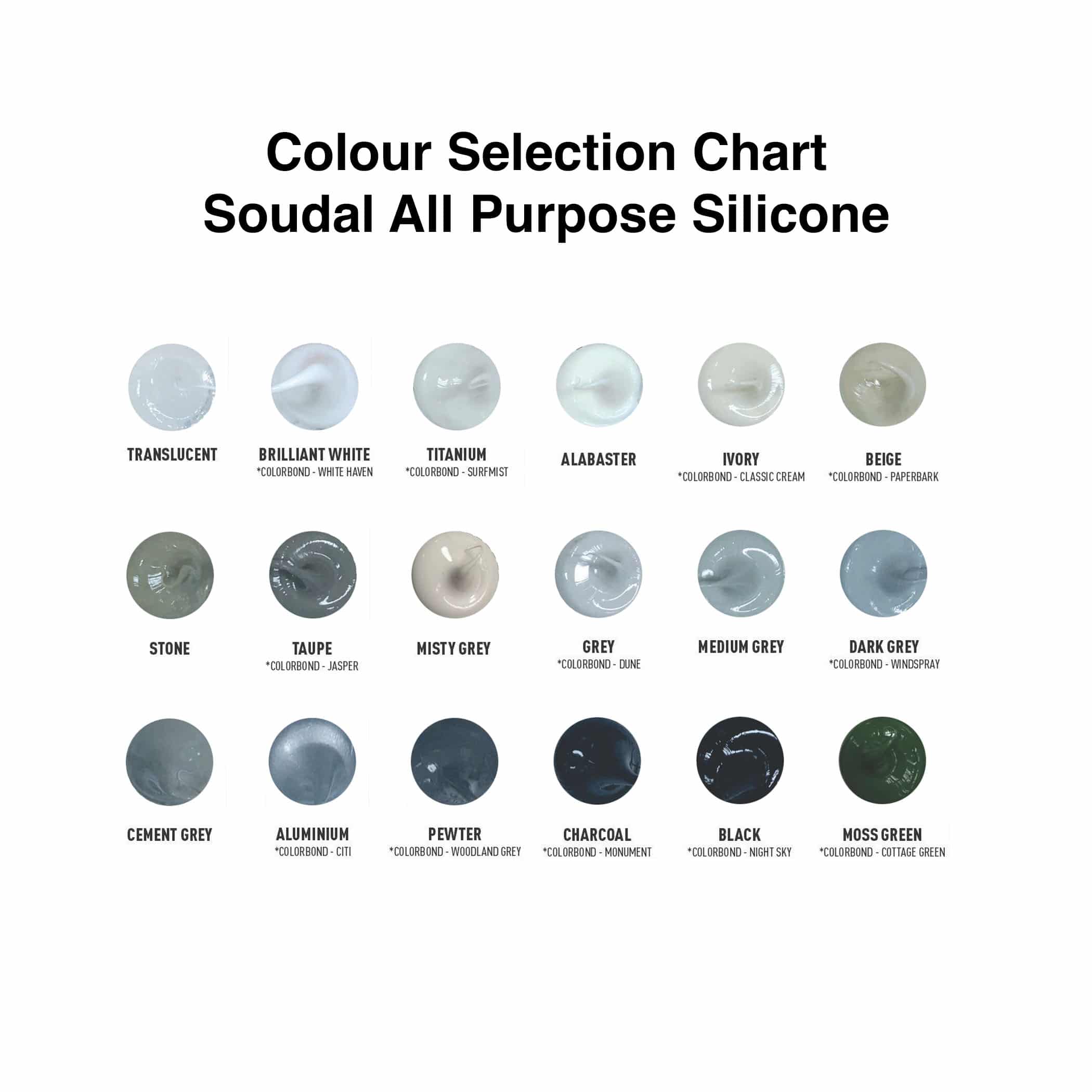 Soudal All Purpose Silicon - Colour Selection Chart