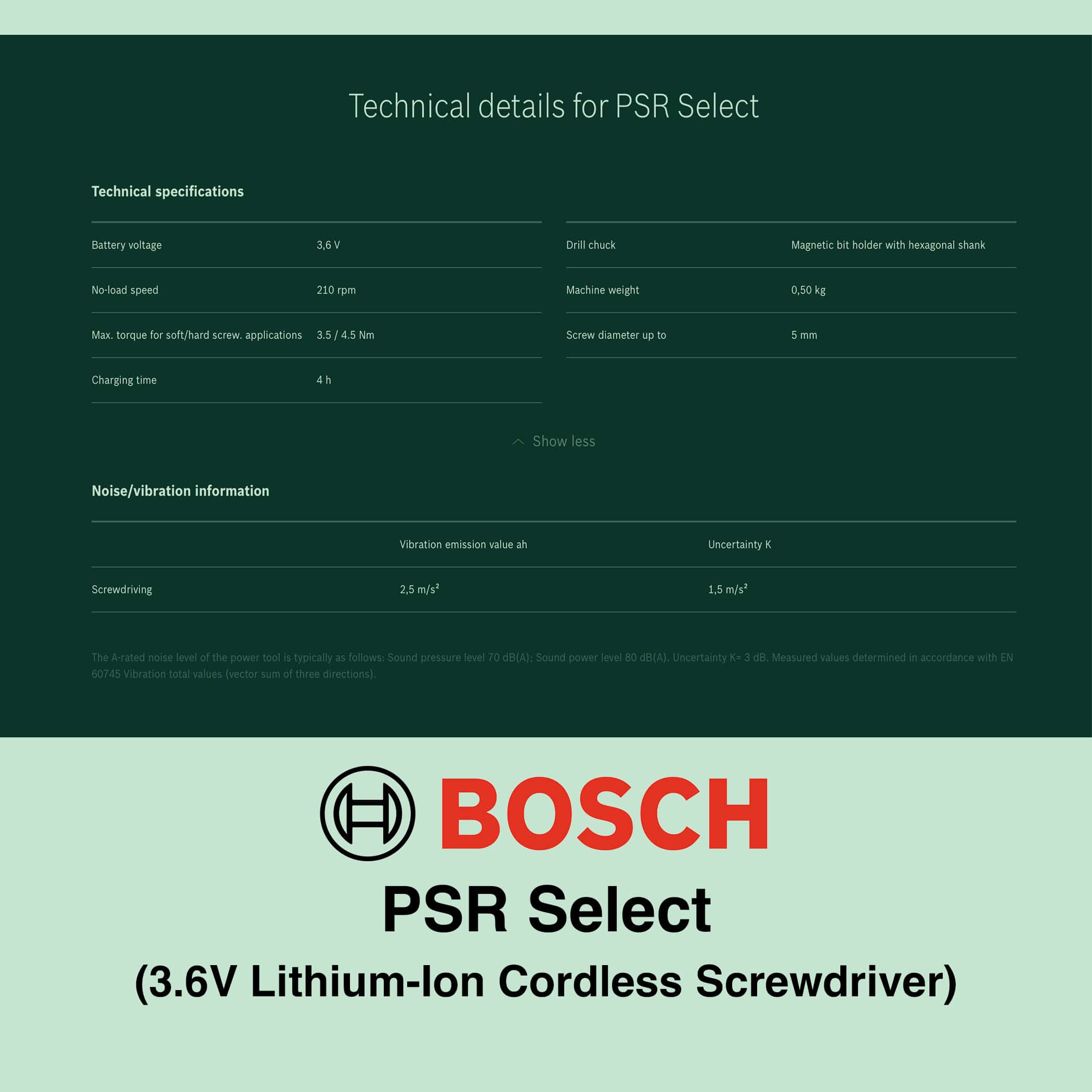 Bosch PSR Select 3.6V Cordless Screwdriver