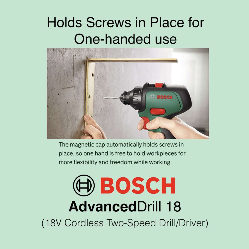Bosch AdvancedDrill 18 - 18V Cordless Two-Speed Drill/Screwdriver - Holds Screws in Place for One-handed Use