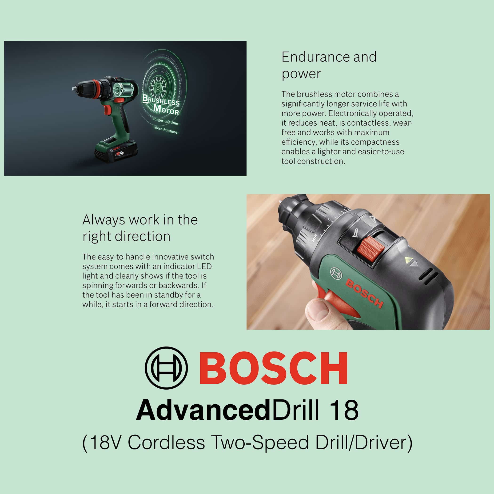 Bosch AdvancedDrill 18 - 18V Cordless Two-Speed Drill/Screwdriver