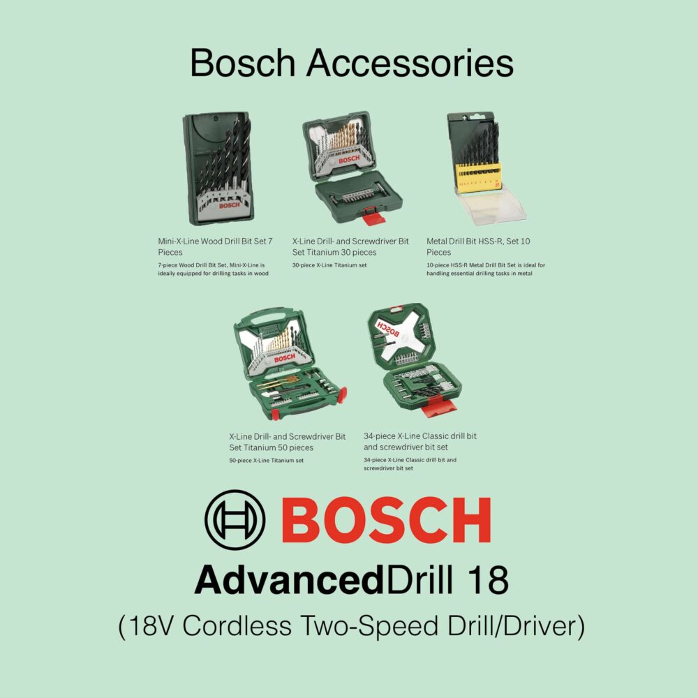 Bosch AdvancedDrill 18 - 18V Cordless Two-Speed Drill/Screwdriver - Accessories