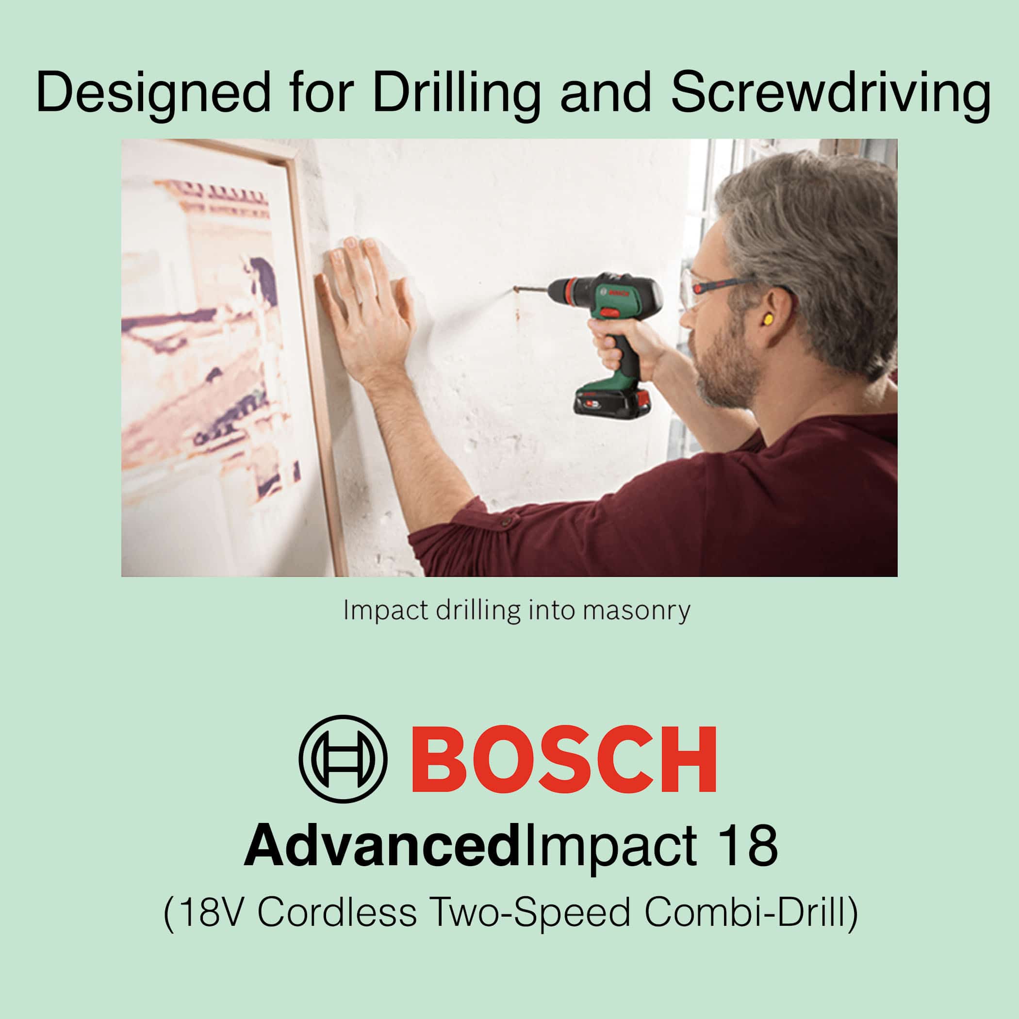 Bosch AdvancedImpact 18 - 18V Cordless Two-Speed Combi-Drill - Designed for Drilling and Screwdriving