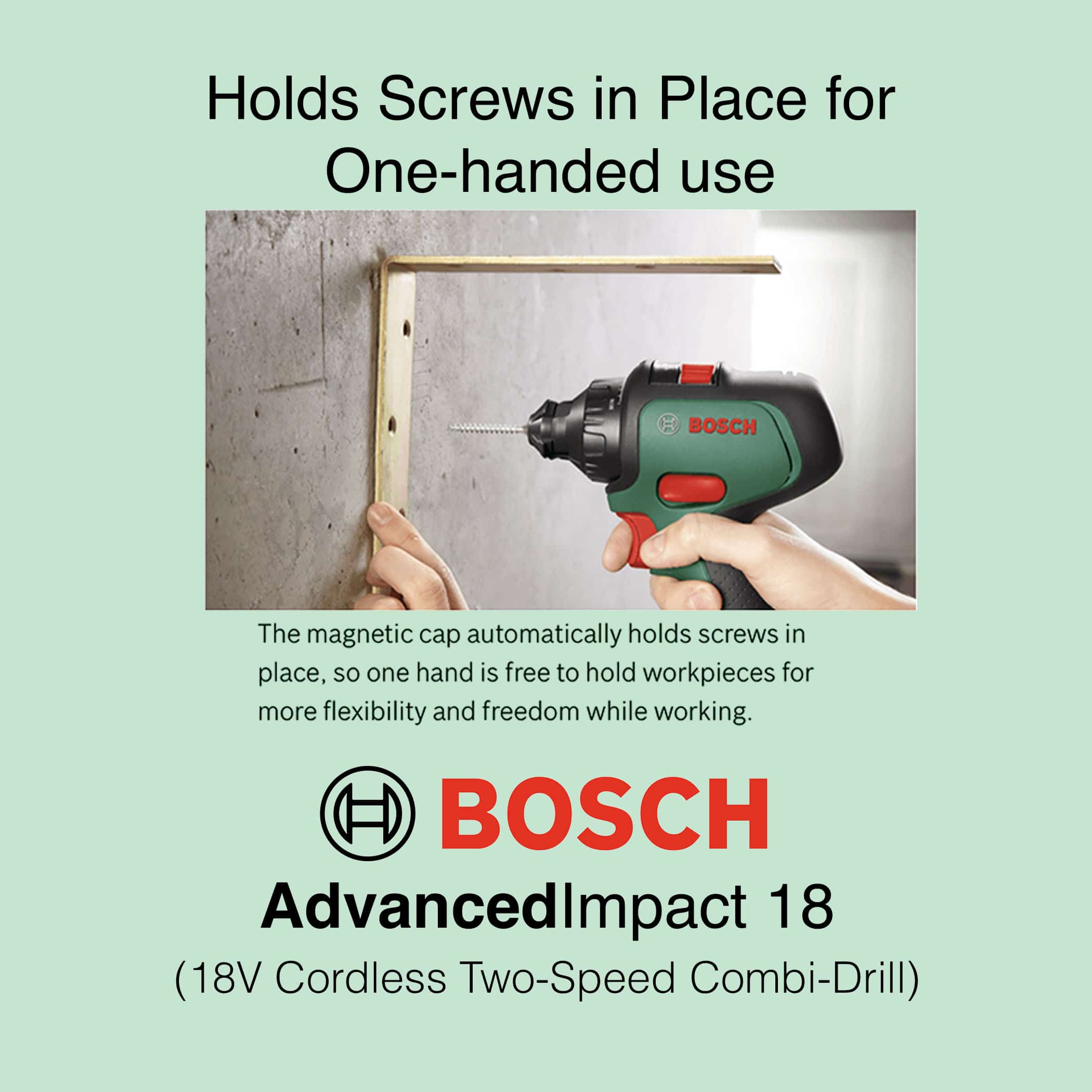 Bosch AdvancedImpact 18 - 18V Cordless Two-Speed Combi-Drill - Holds Screws in Place
