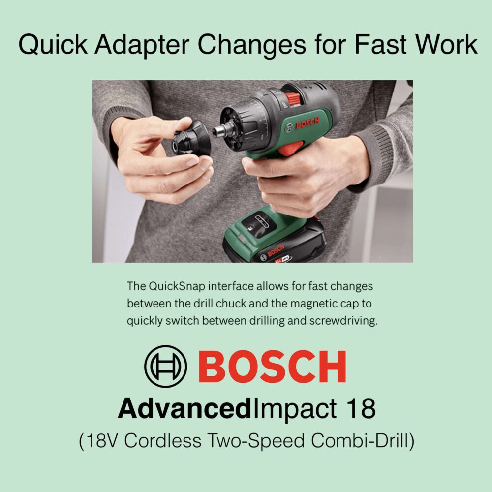 Bosch AdvancedImpact 18 - 18V Cordless Two-Speed Combi-Drill - Quick Adapter Changes for Fast Work