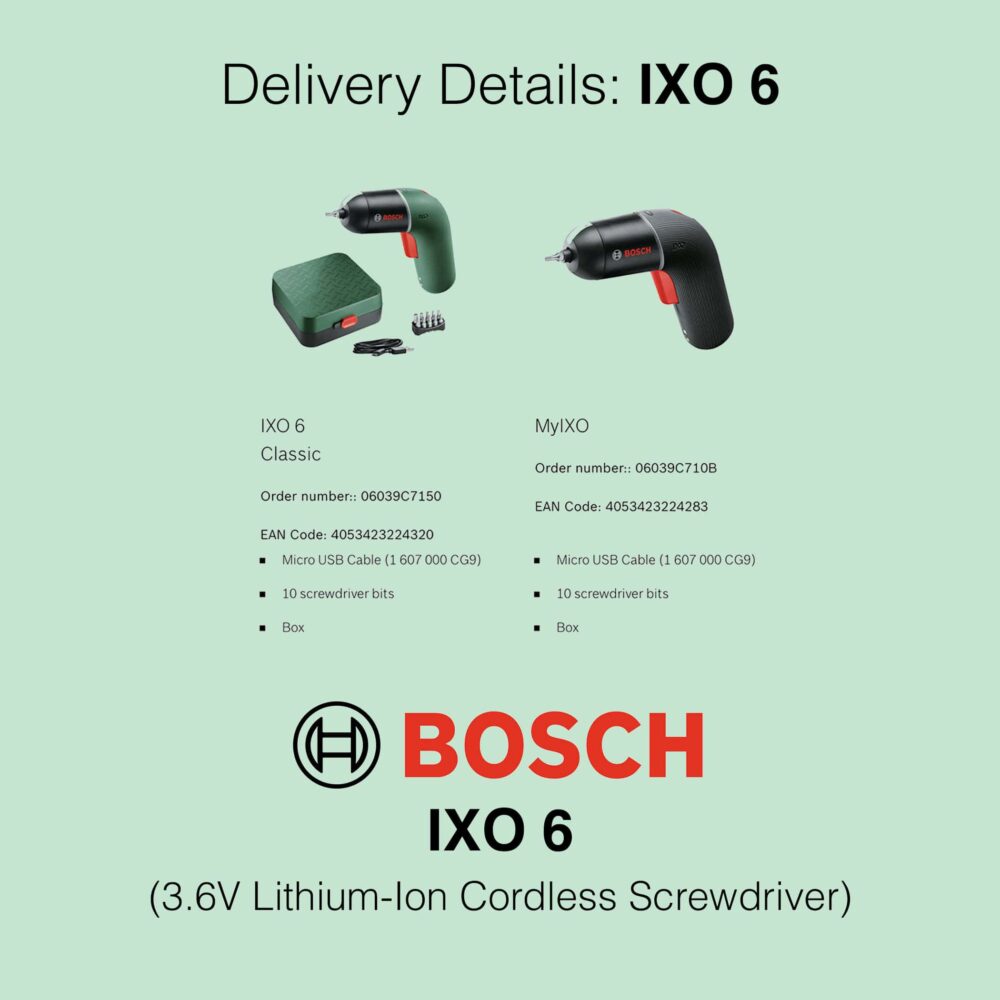 Bosch IXO 6 - 3.6V Cordless Screwdriver - Delivery Details