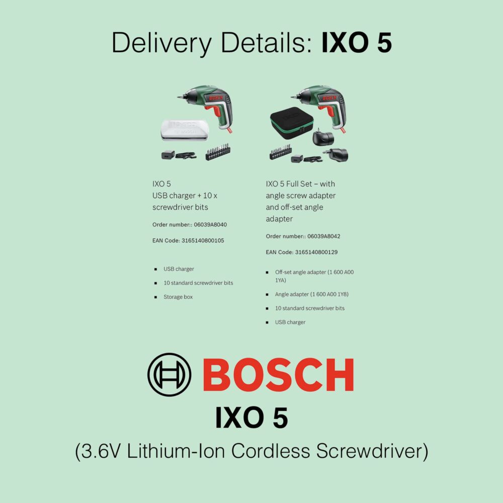 Bosch IXO 5 - 3.6V Cordless Screwdriver - Delivery Details
