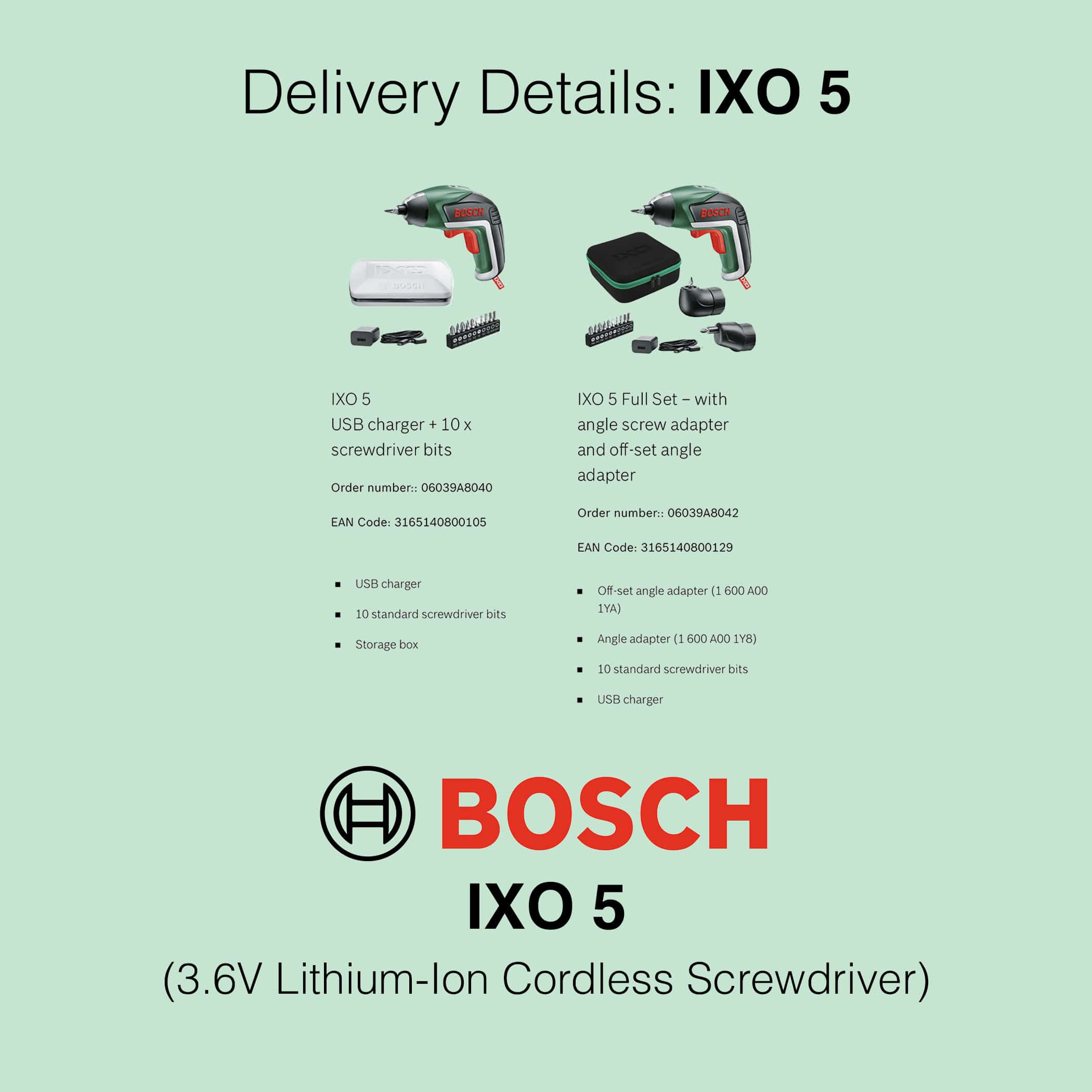 Bosch IXO 5 - 3.6V Cordless Screwdriver - Delivery Details