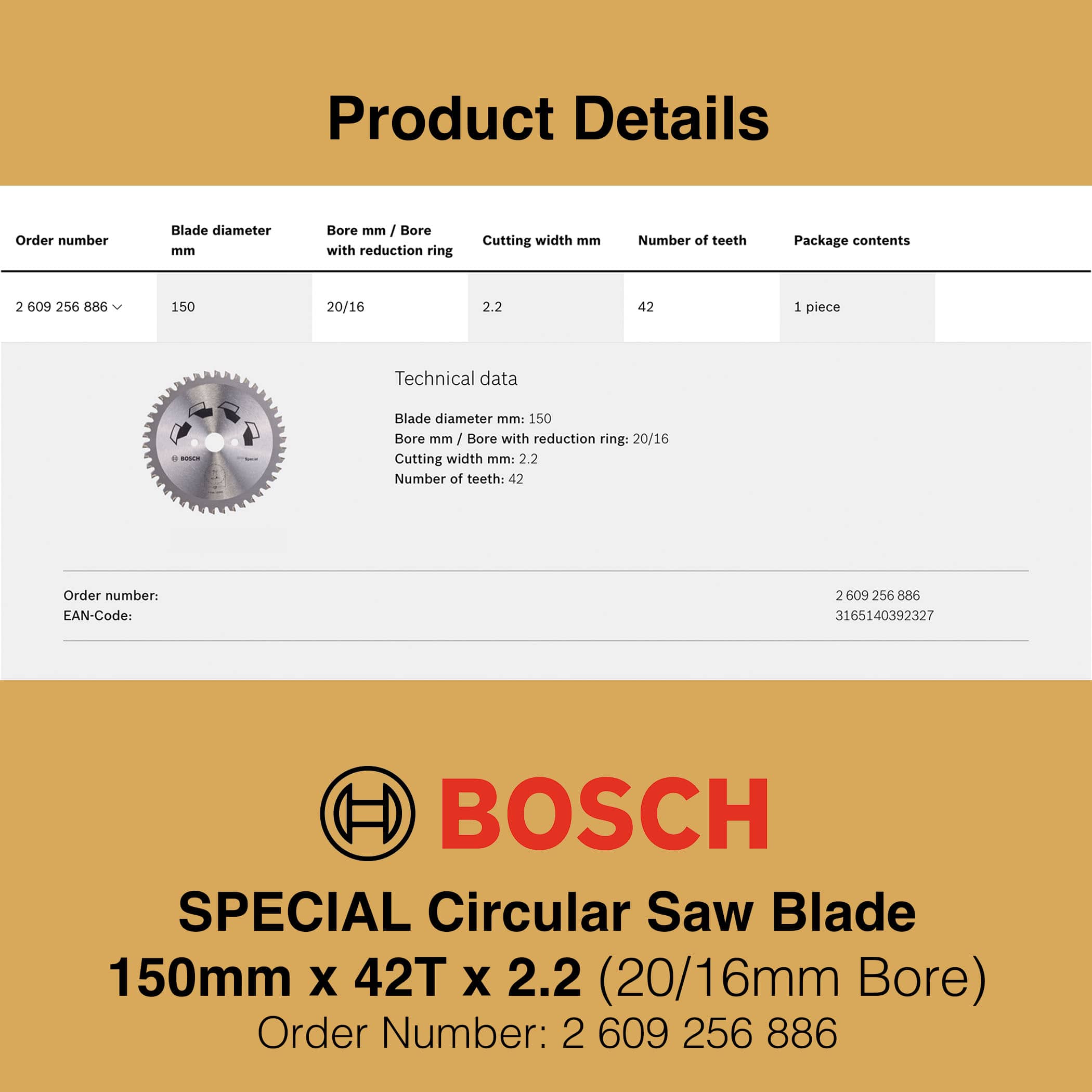 Bosch Special Saw Blade 150mm 42T - Product Details