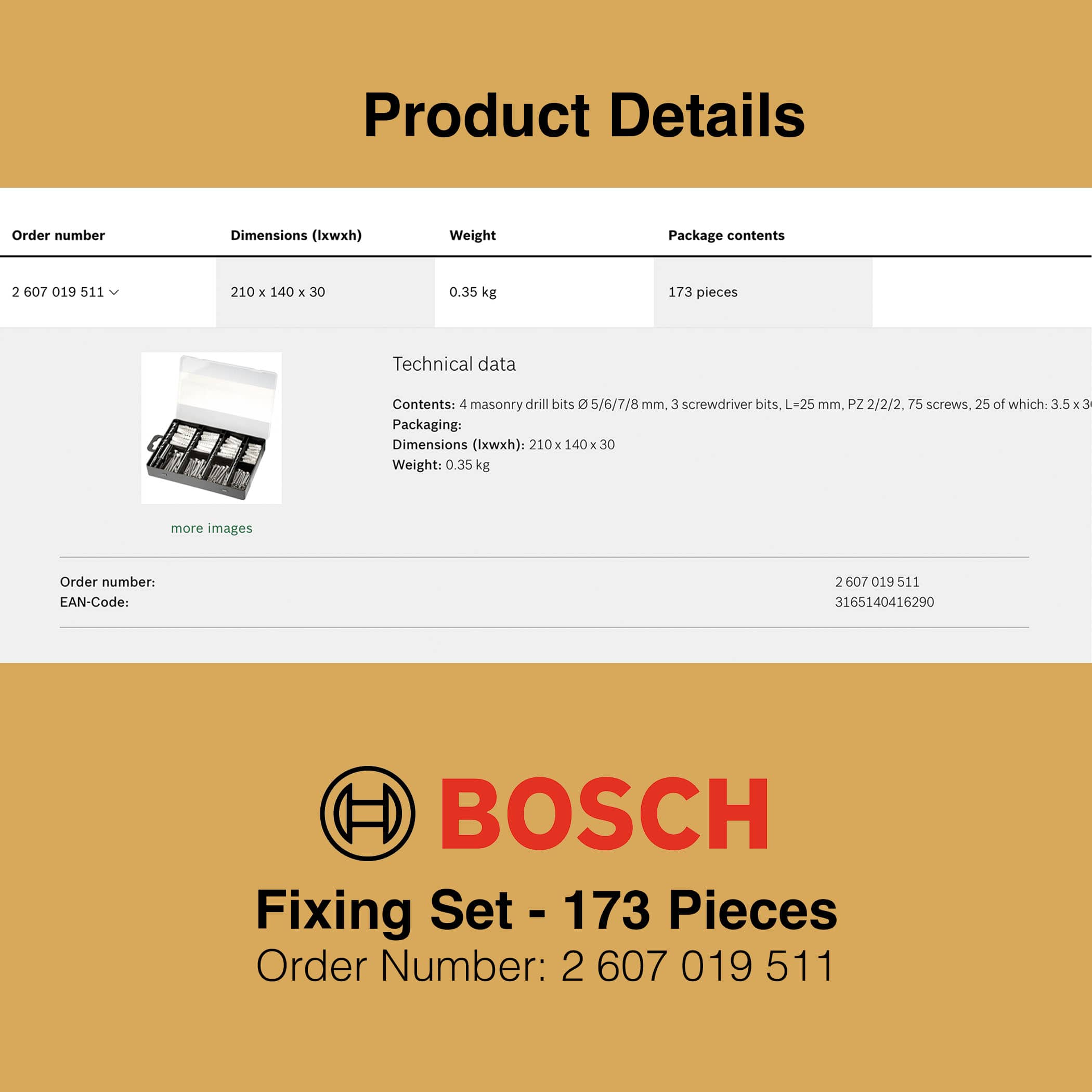 Bosch 173 Piece Fixing Set - Product Details