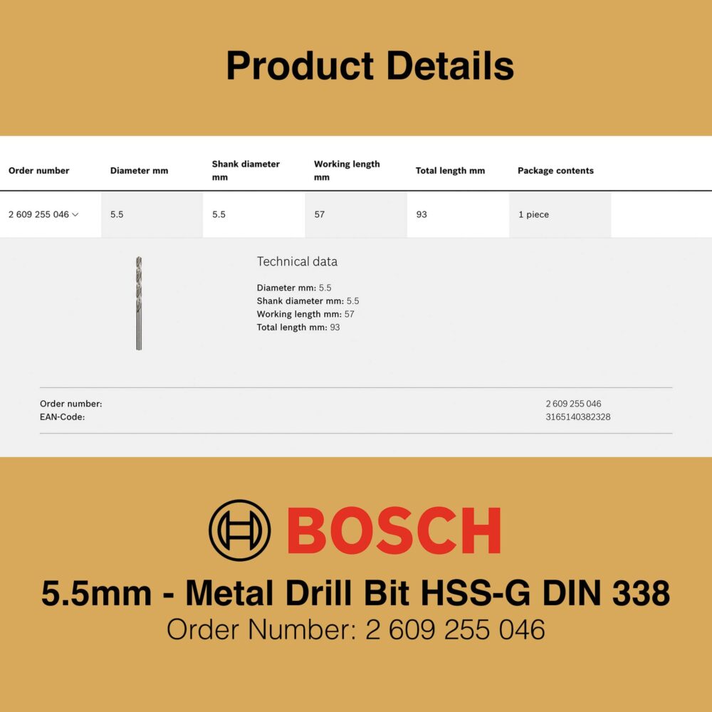 Bosch Metal Drill Bit HSS-G 5.5mm - Gallery Image 2