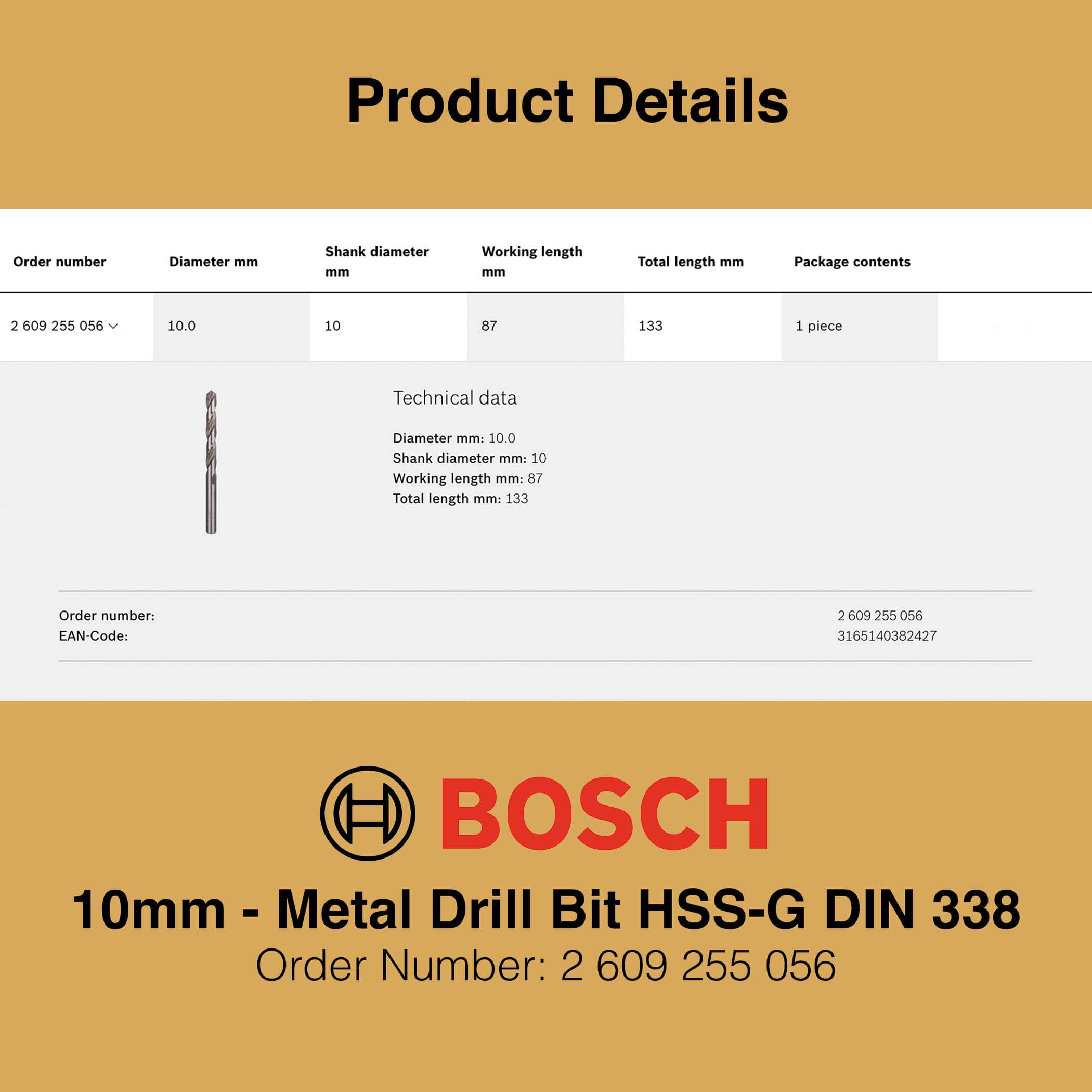 Bosch Metal Drill Bit HSS-G 10mm - Gallery Image 2