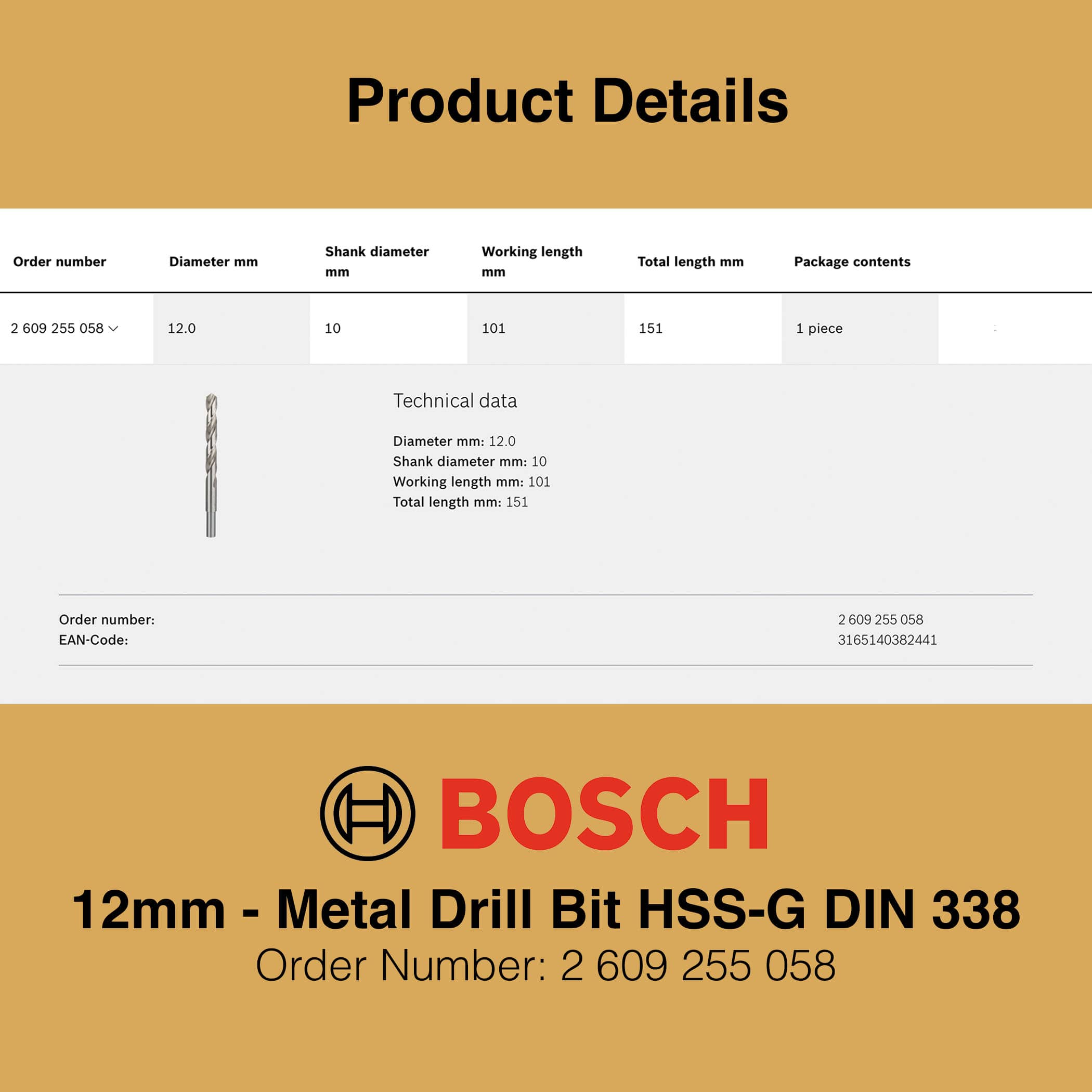 Bosch Metal Drill Bit HSS-G 12mm - Gallery Image 2