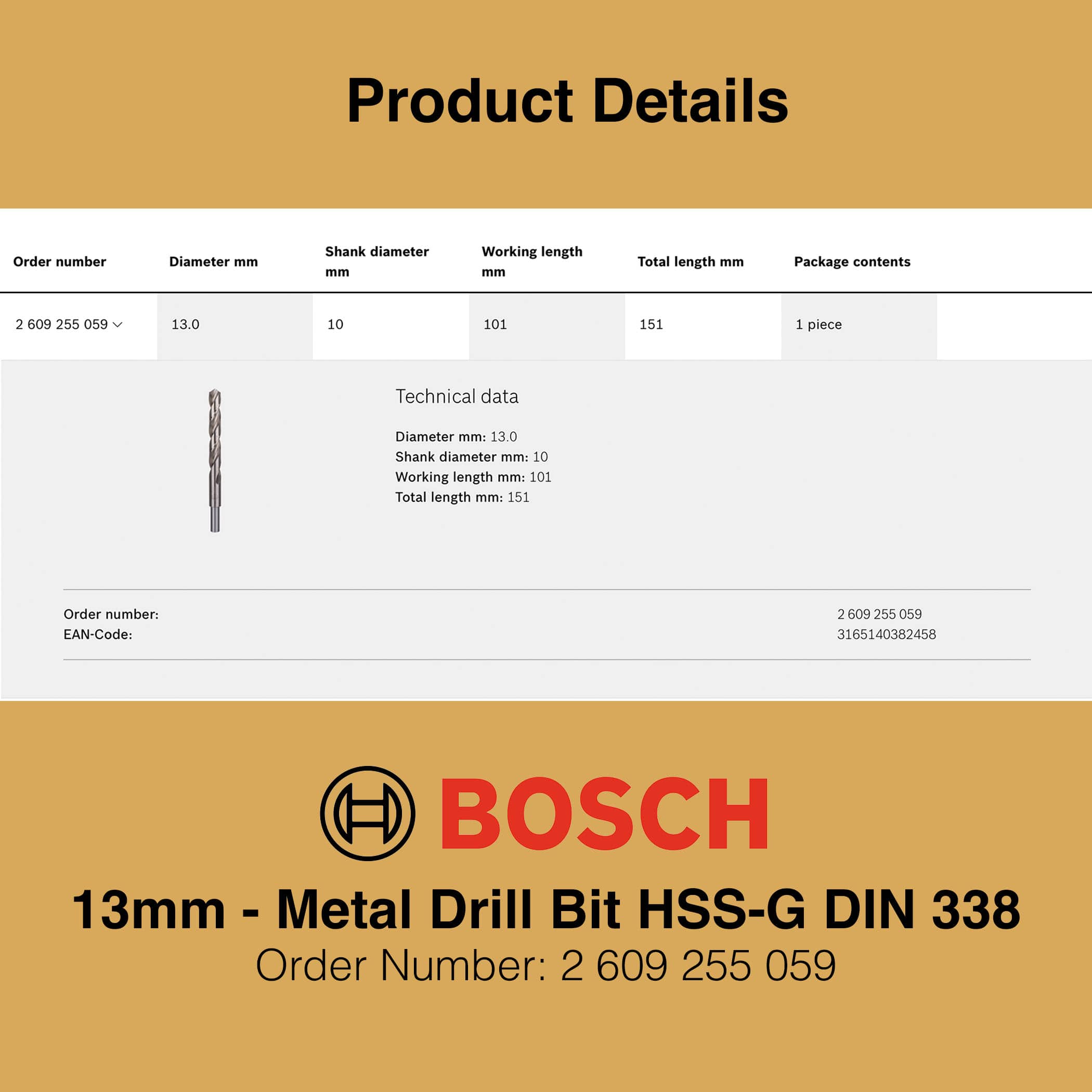 Bosch Metal Drill Bit HSS-G 13mm - Gallery Image 2