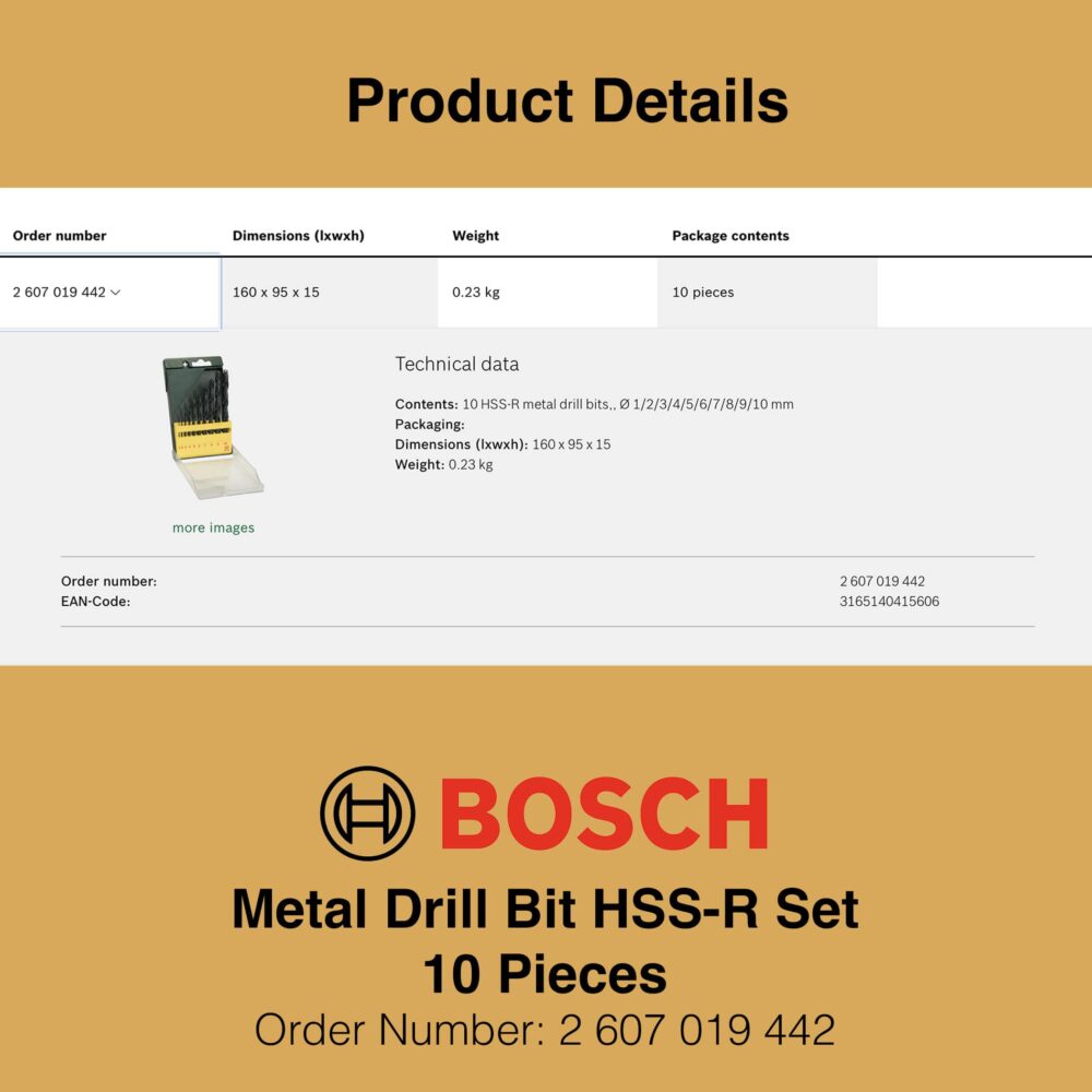 Bosch Metal Drill Bit HSS-R 10 Piece Set - Technical