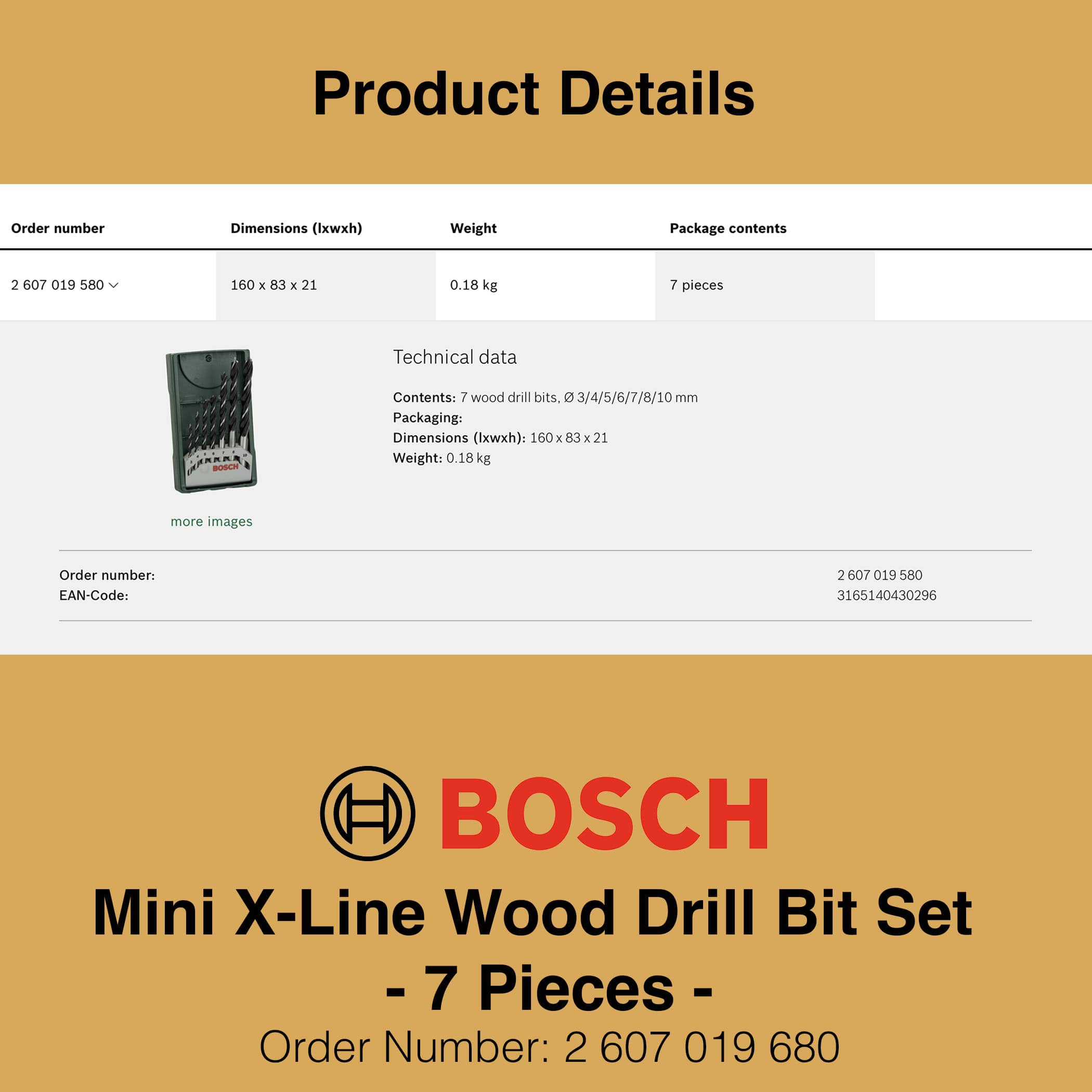 Bosch Mini X Line Wood Drill Bit Set 7 Pieces - Technical