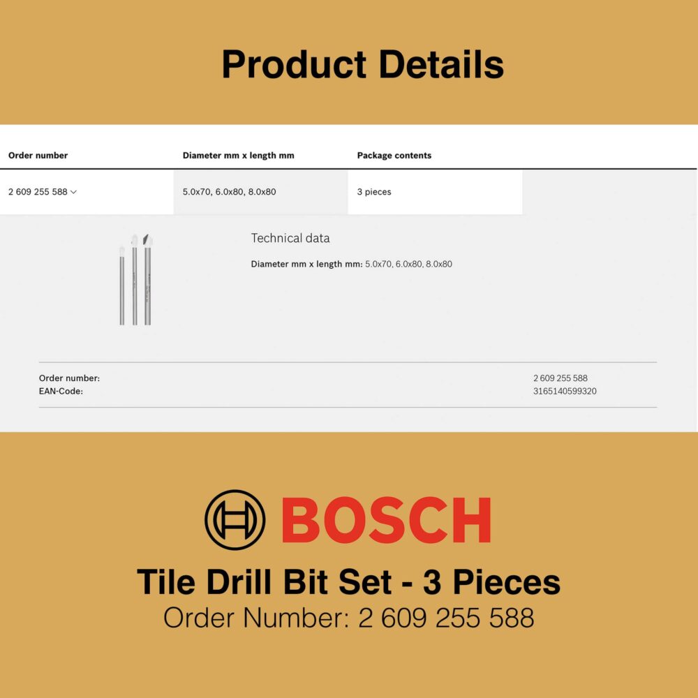 Bosch Tile Drill Bit Set 3 Pieces - Technical
