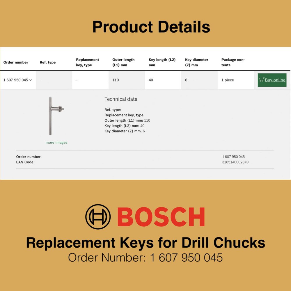 Bosch Drill Chuck Replacement Key - Product Details