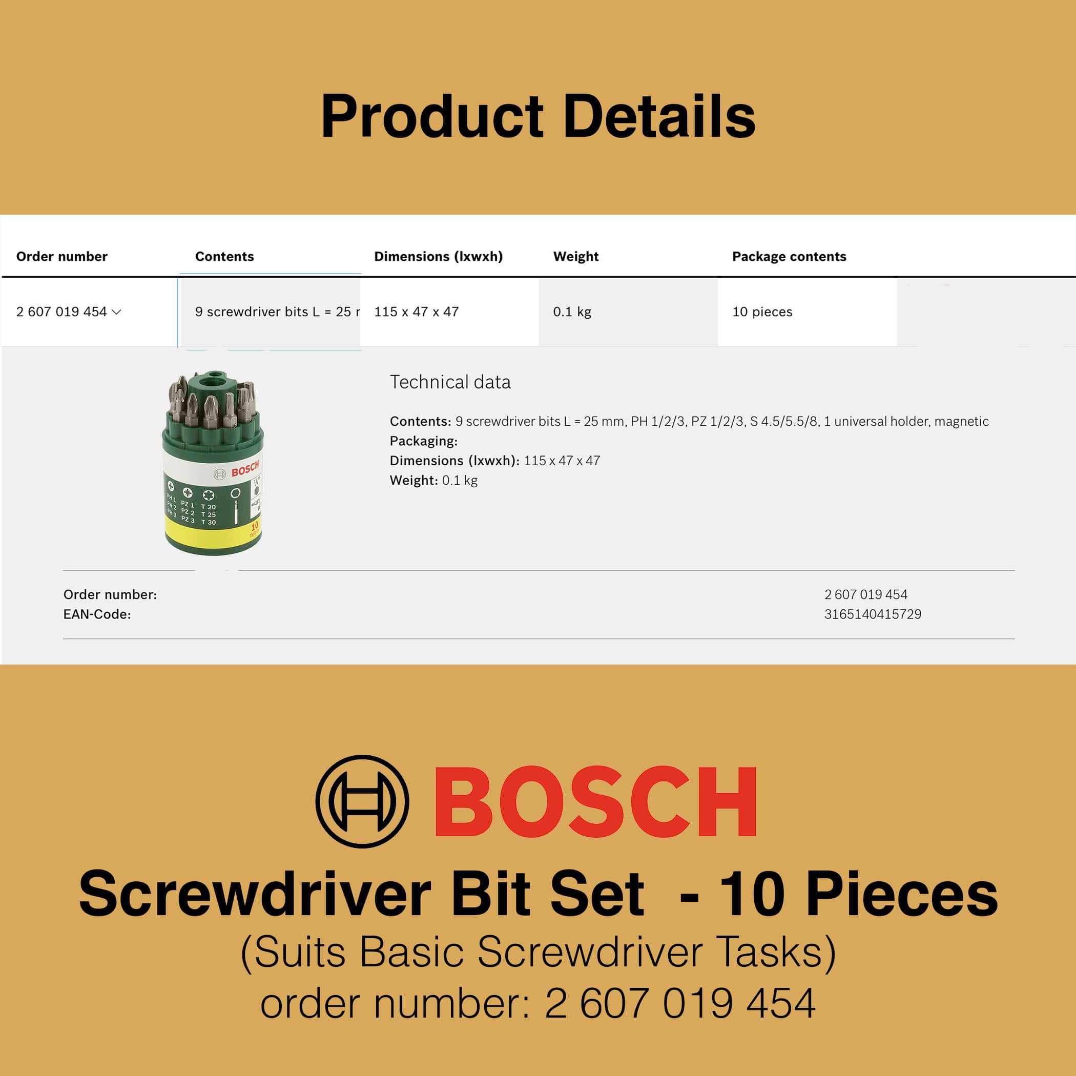 Bosch Screwdriver Bit Set 10 Pieces - Product Details