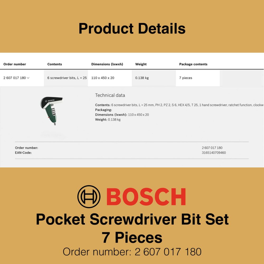 Bosch Pocket Screwdriver Bit Set - 7 Pieces - Technical