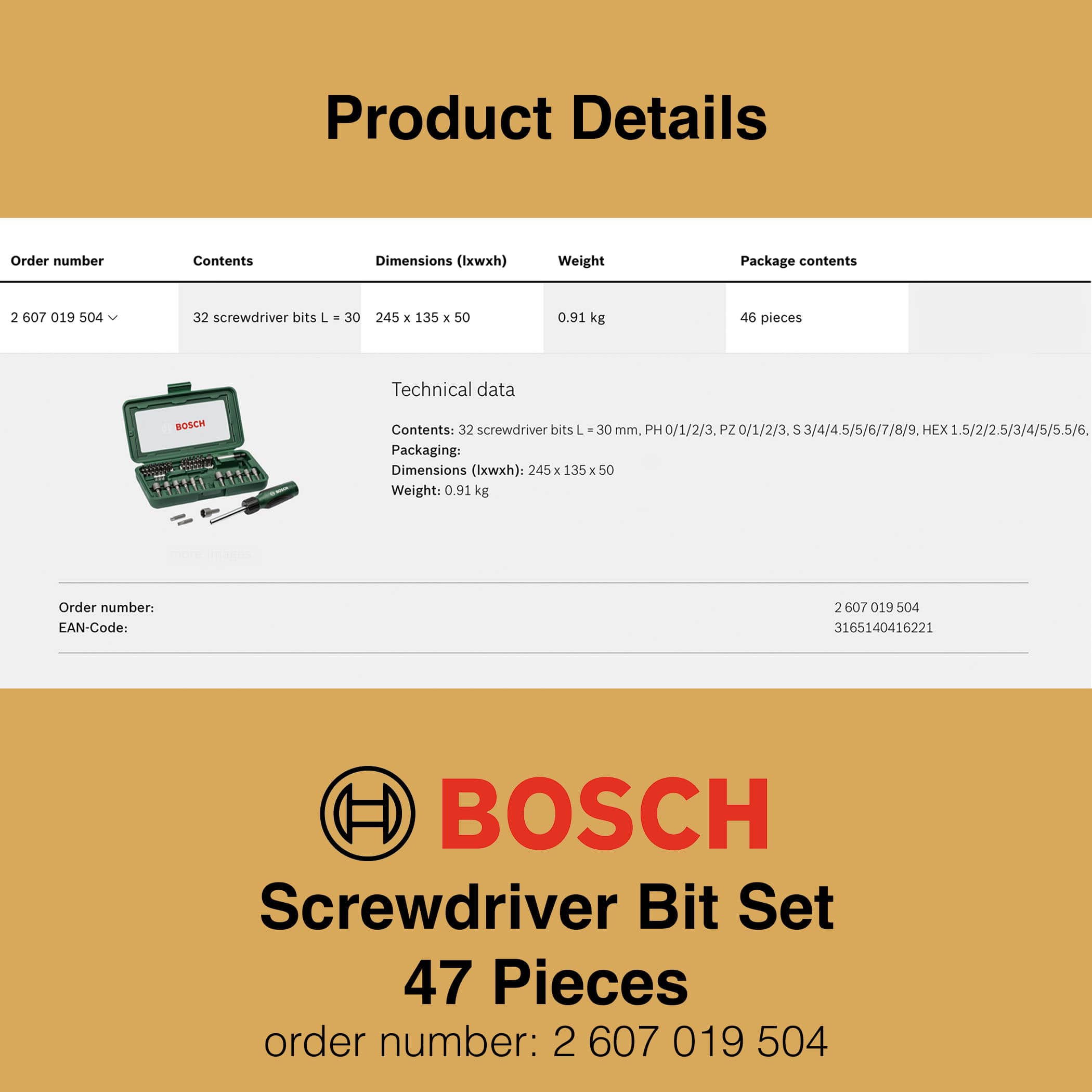 Bosch Screwdriver Bit Set 46 Pieces - Product Details