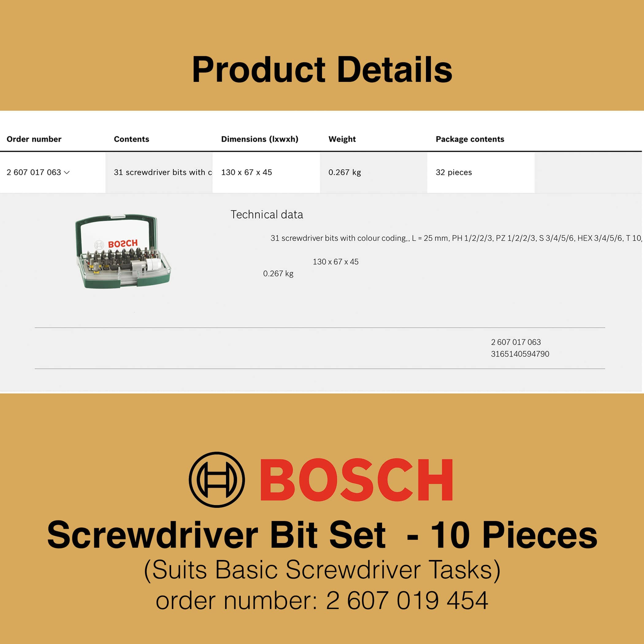 Bosch Screwdriver Bit Set 32 Pieces - With Colour Coding - Product Details