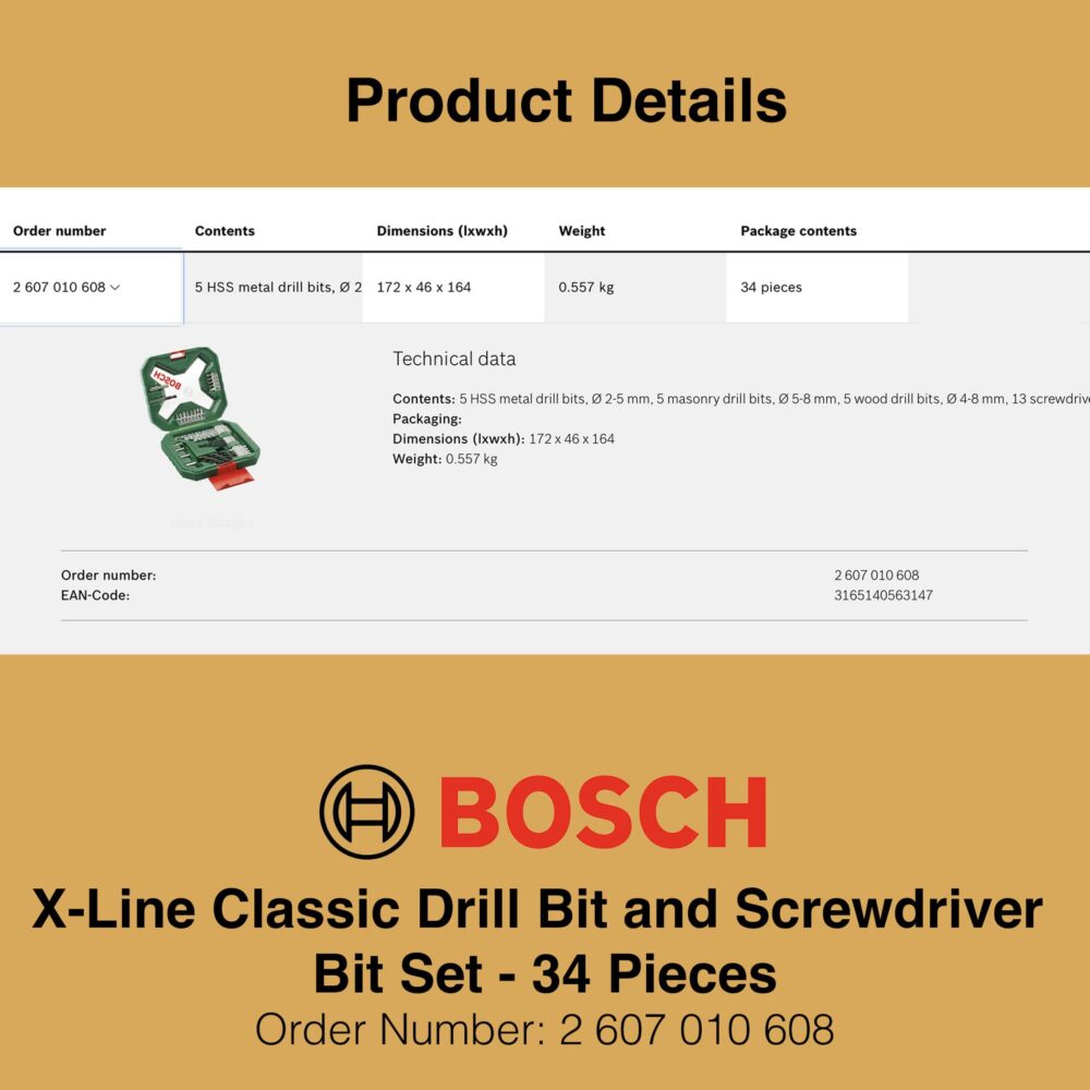 Bosch X Line Classic Drill and Screwdriver Bit Set 34 Pieces - Product Details