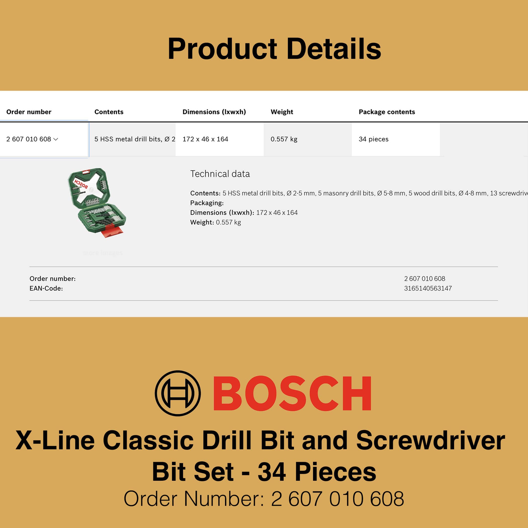 Bosch X Line Classic Drill and Screwdriver Bit Set 34 Pieces - Product Details