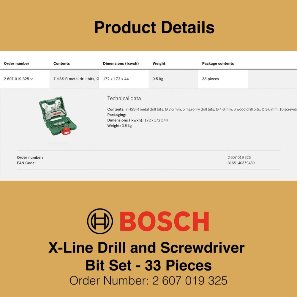 Bosch X Line Classic Drill and Screwdriver Bit Set 33 Pieces - Product Details