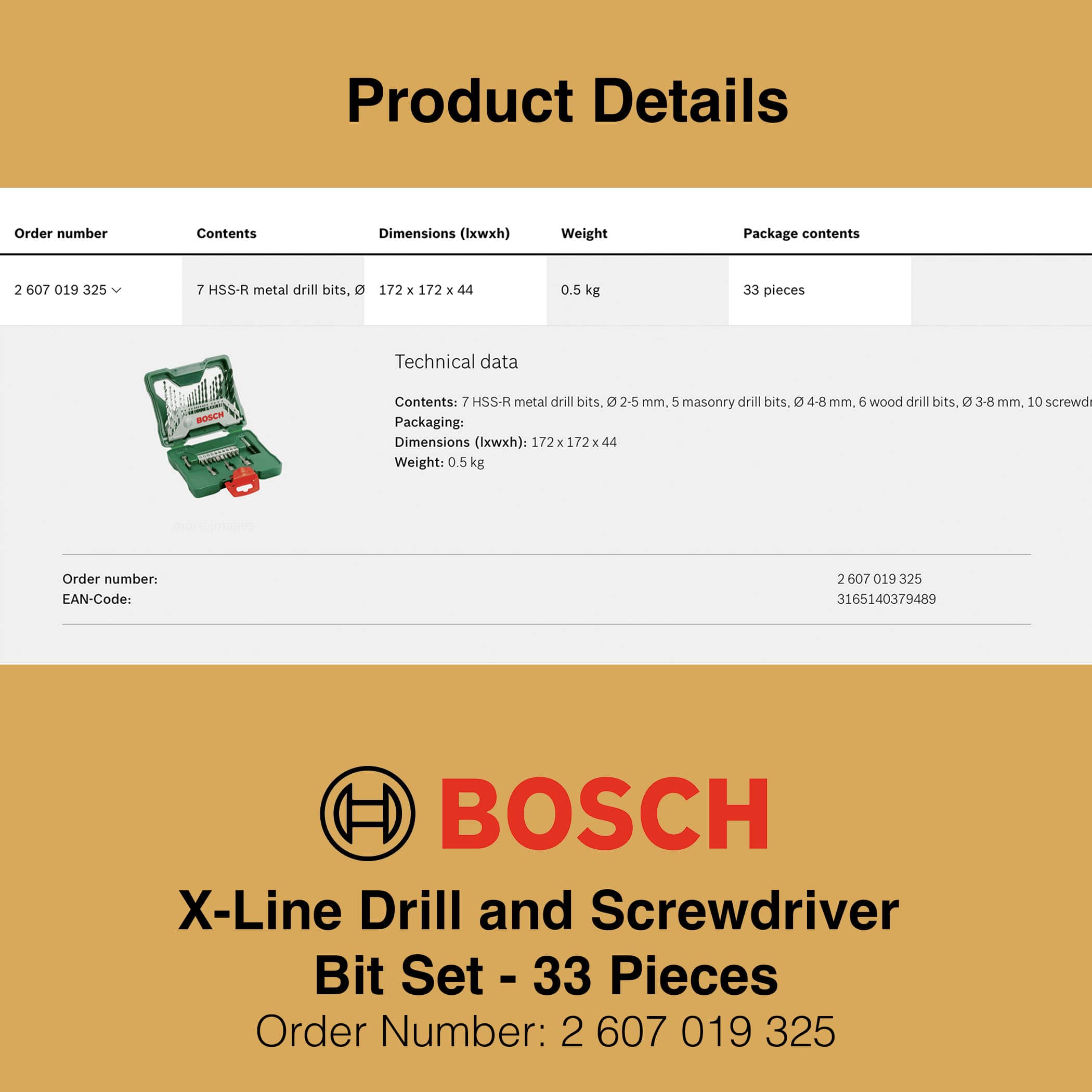 Bosch X Line Classic Drill and Screwdriver Bit Set 33 Pieces - Product Details