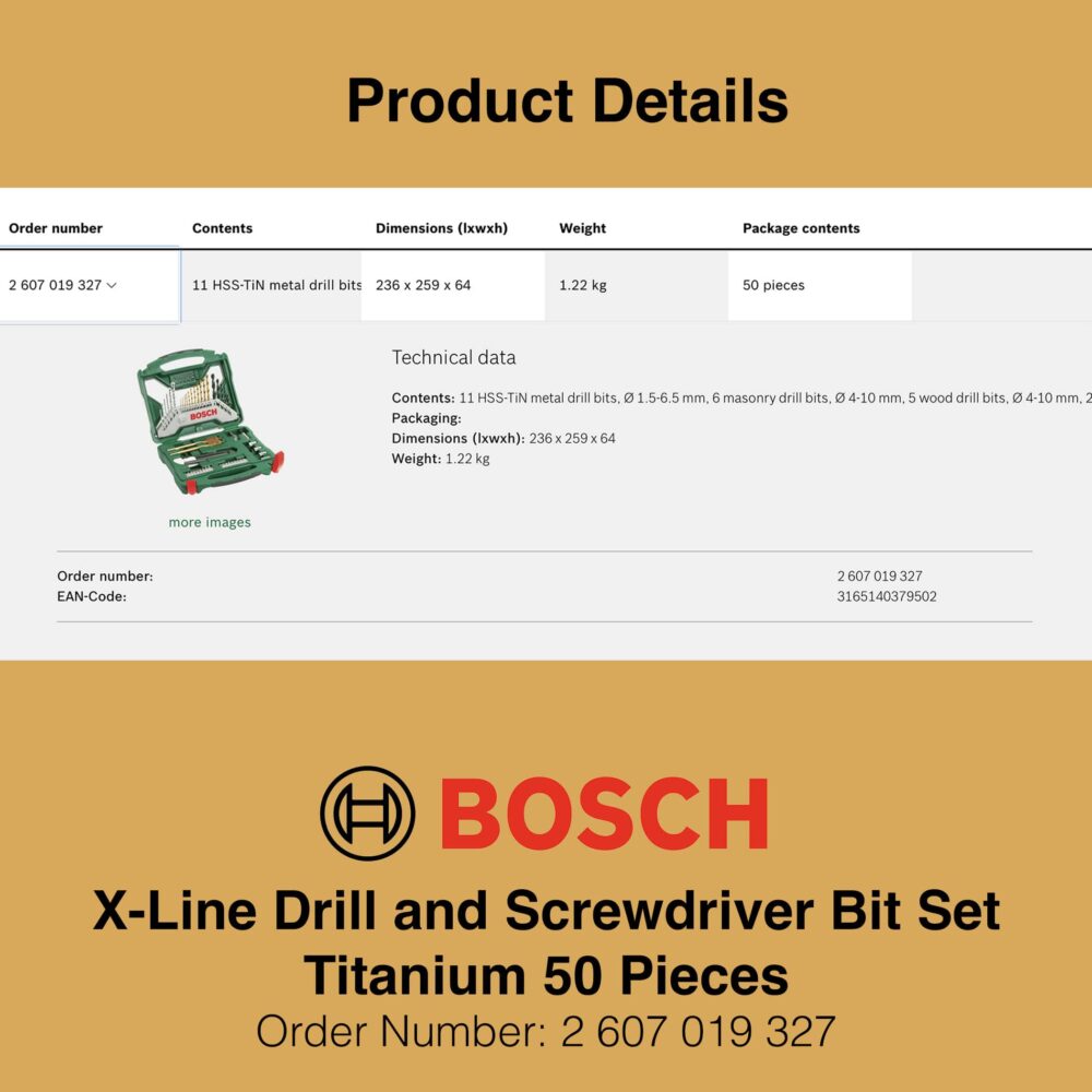 Bosch X Line Classic Drill and Screwdriver Bit Set TiN 50 Pieces - Product Image