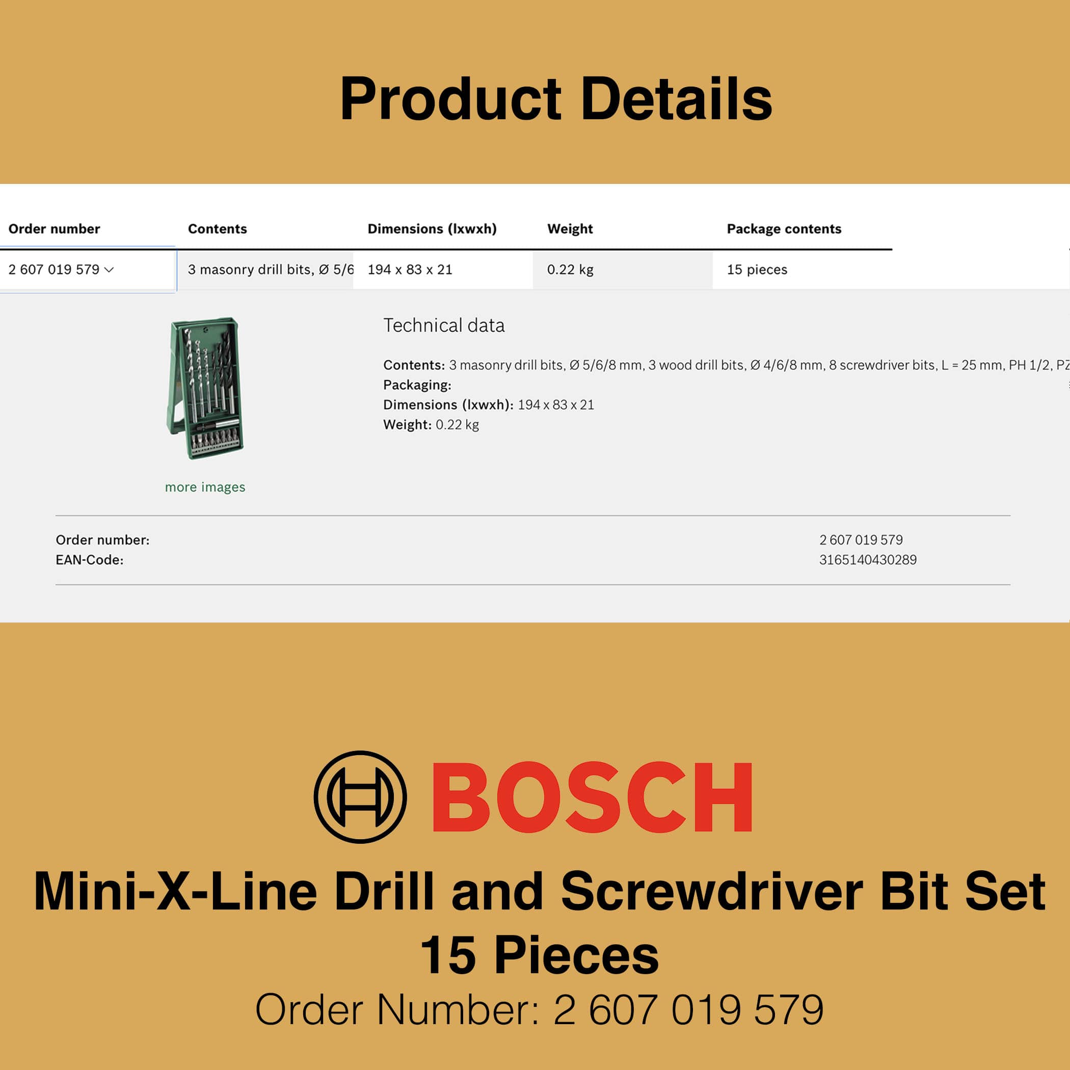 Bosch Mini X Line Drill and Screwdriver Bit Set 15 Pieces - Product Details