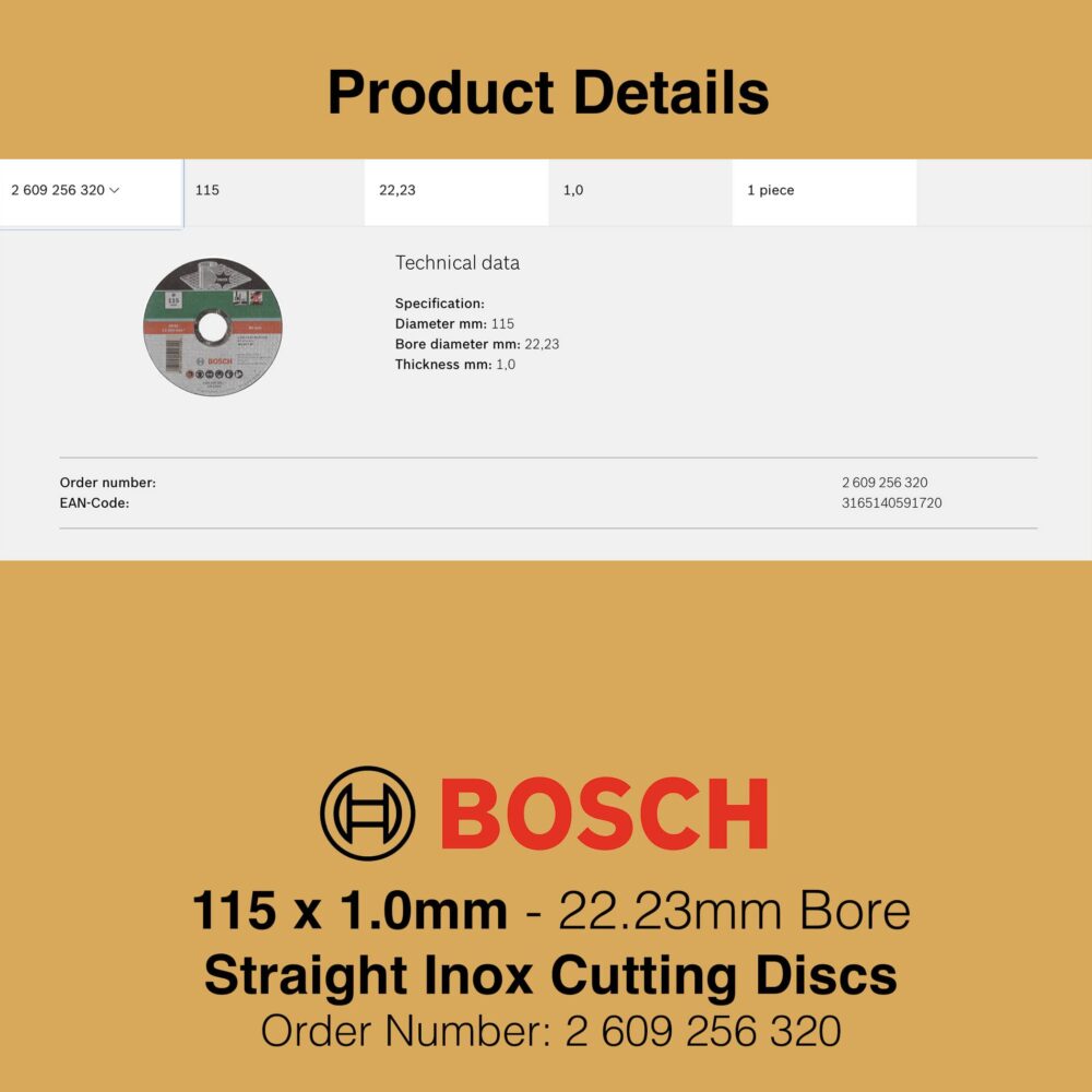 Bosch Bonded Cutting Discs Inox Straight - 115mm Product Details