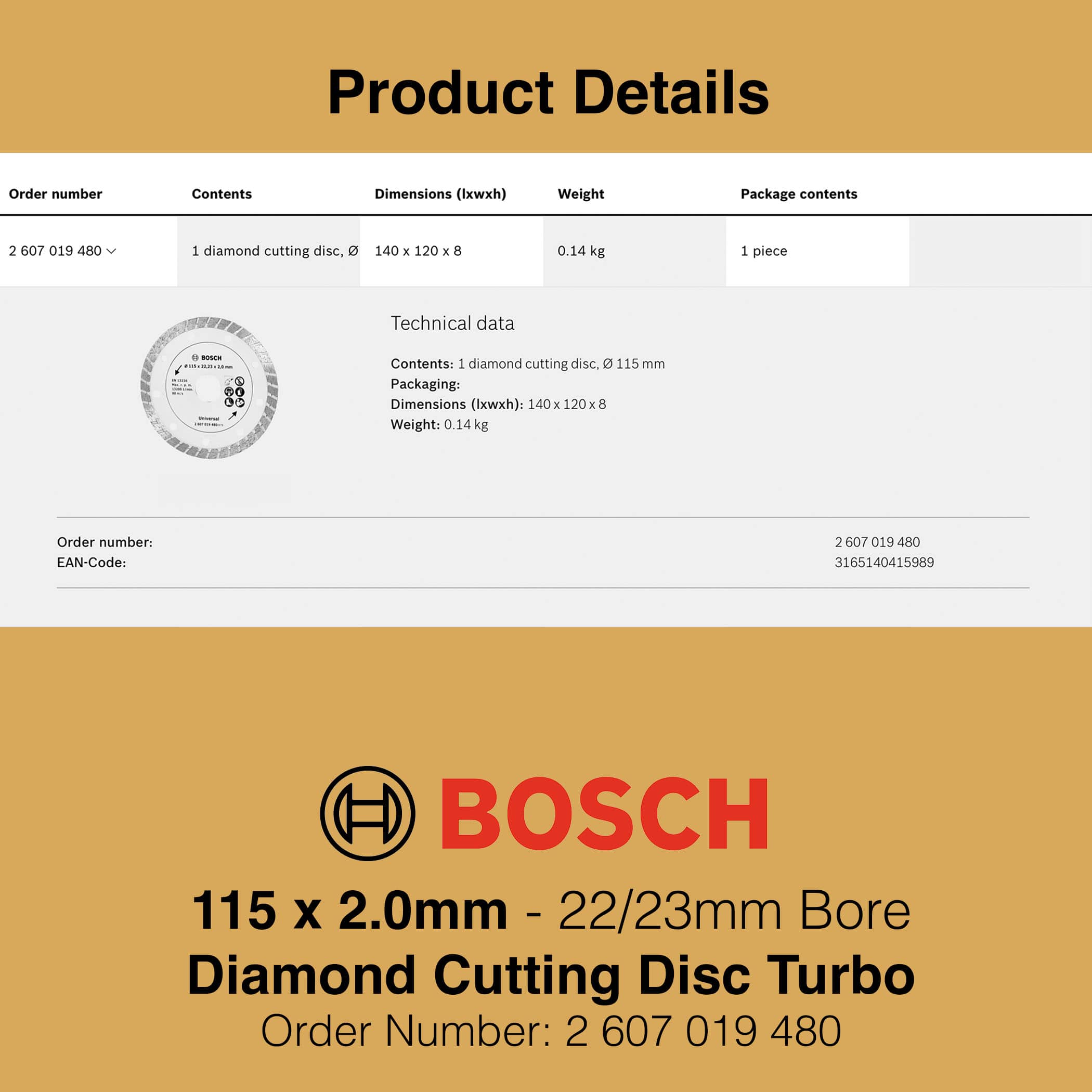 Bosch Diamond Cutting Disc Turbo - 115mm Product Details