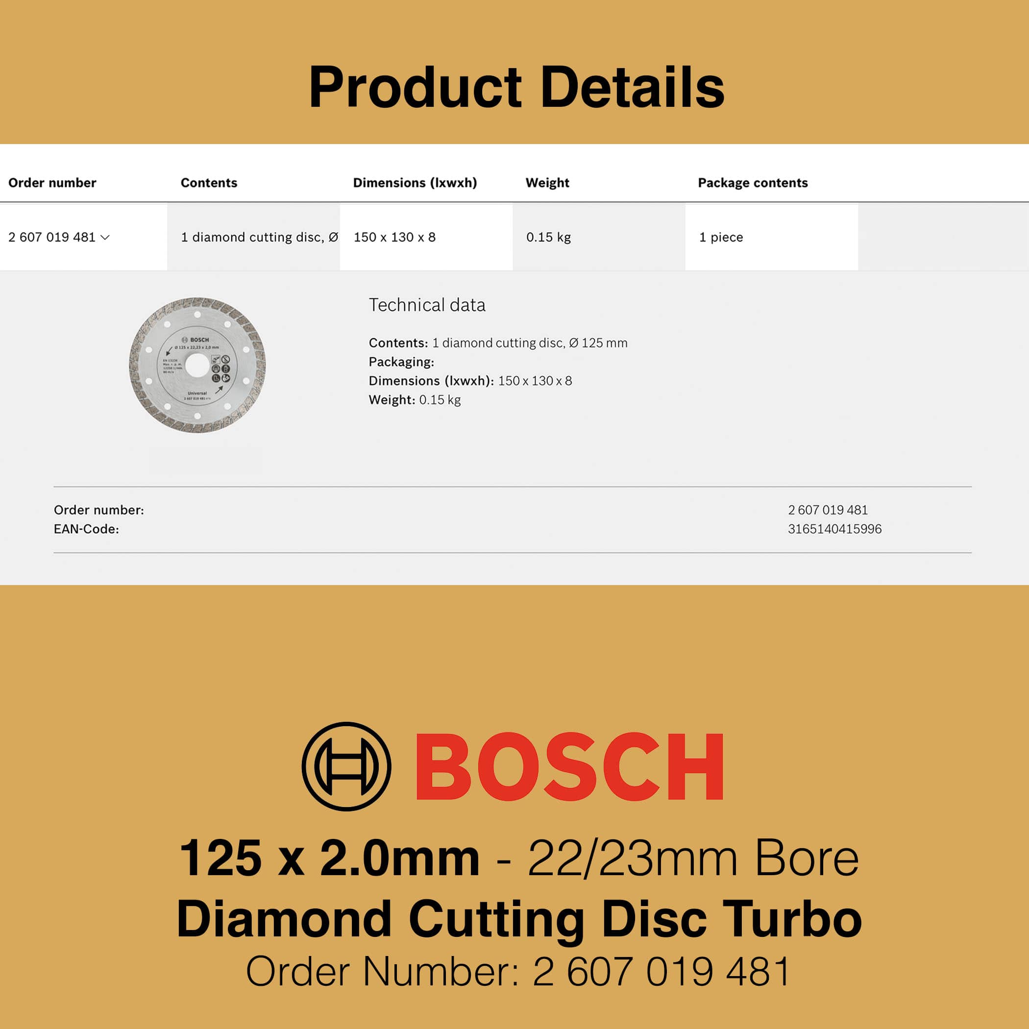 Bosch Diamond Cutting Disc Turbo - 125mm Product Details