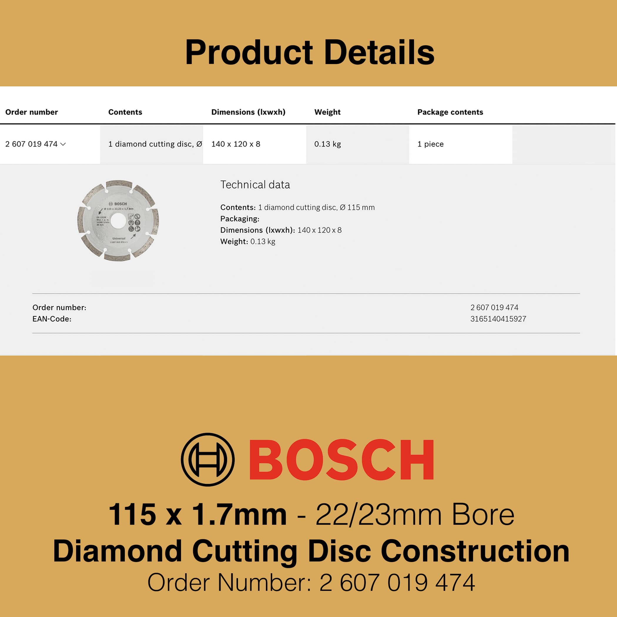 Bosch Diamond Cutting Disc Construction - 115mm Product Details