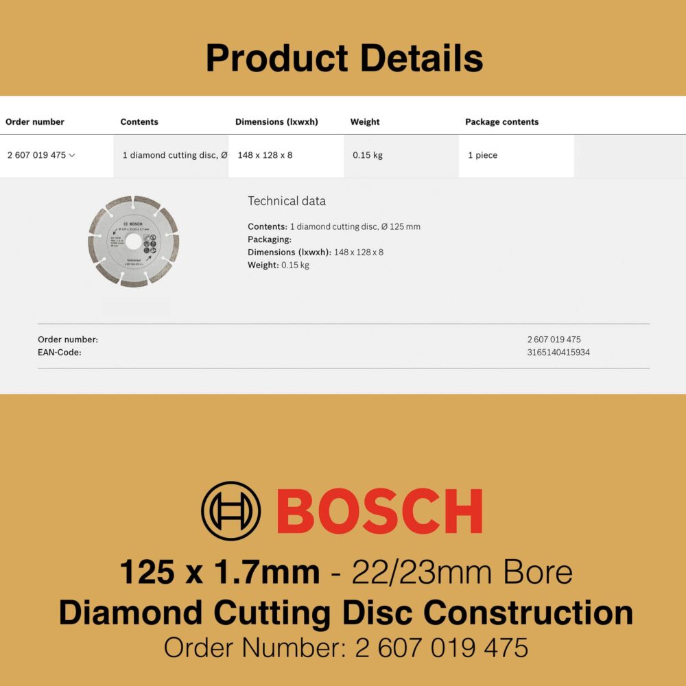 Bosch Diamond Cutting Disc Construction - 125mm Product Details