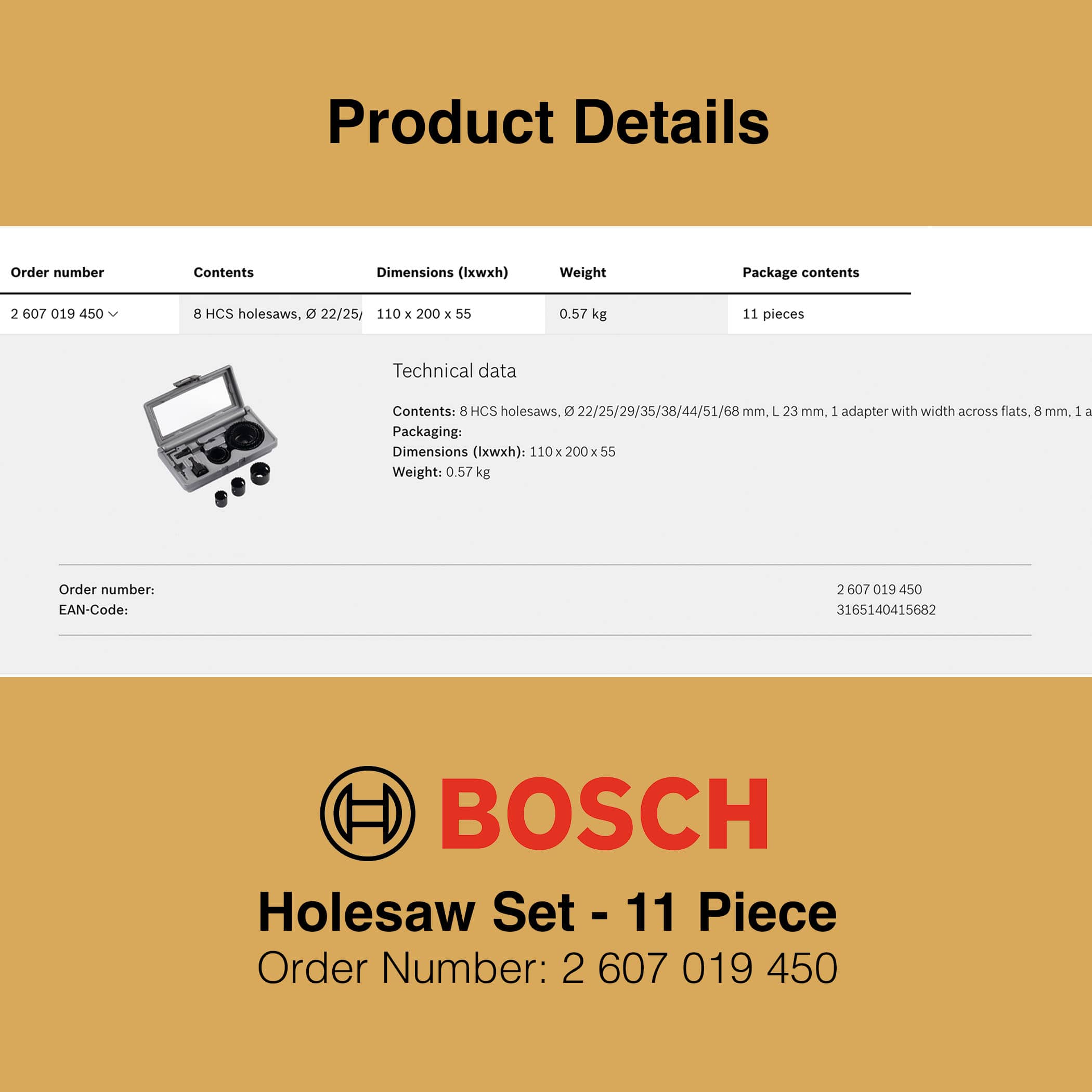 Bosch Holesaw Set 11 Piece - Product Details