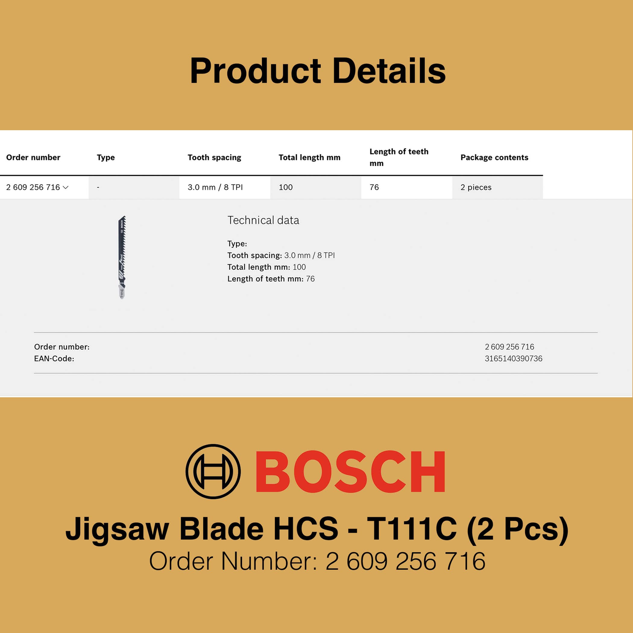 Bosch Jigsaw Blade HCS T111C - Product Details