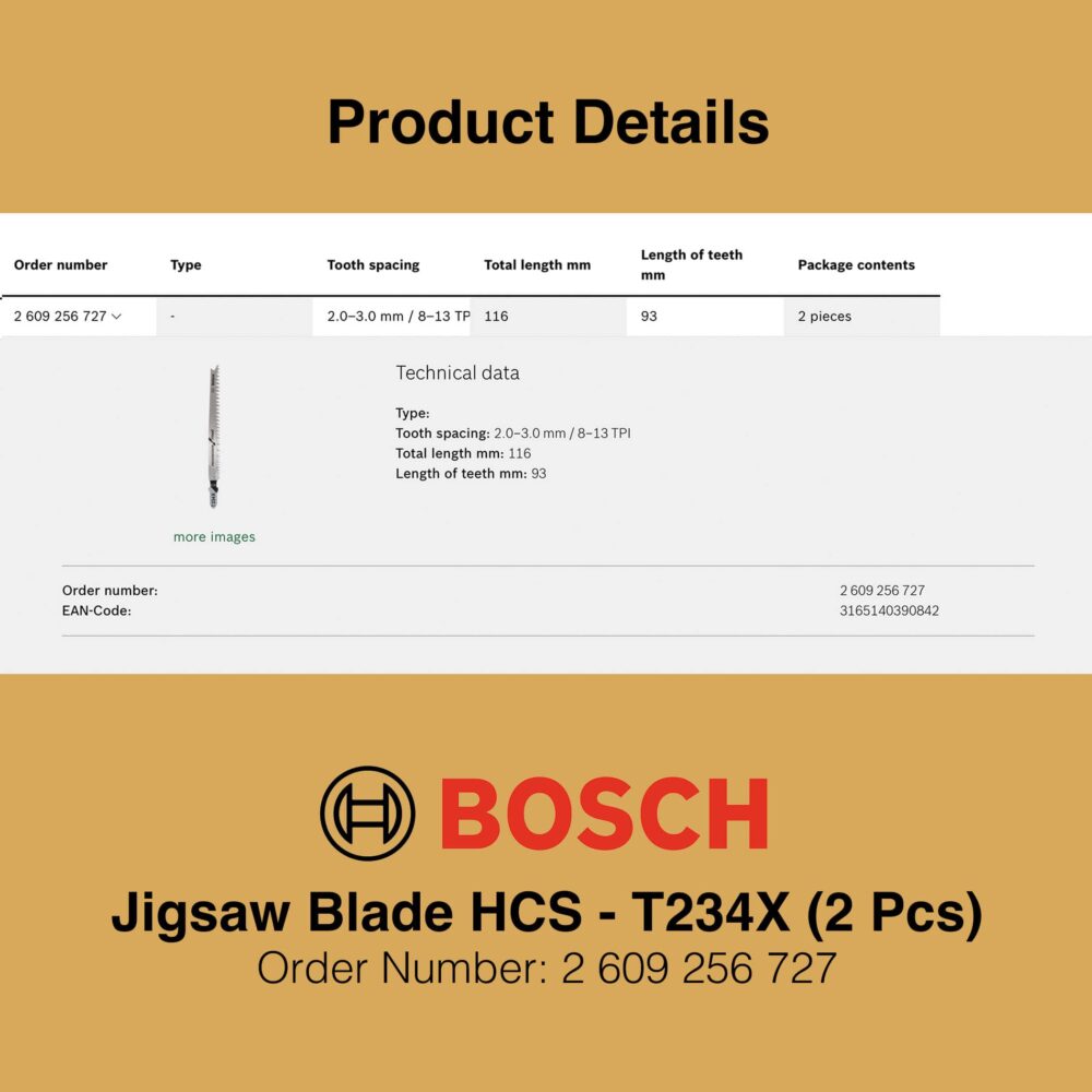 Bosch Jigsaw Blade HCS T234X - Product Details
