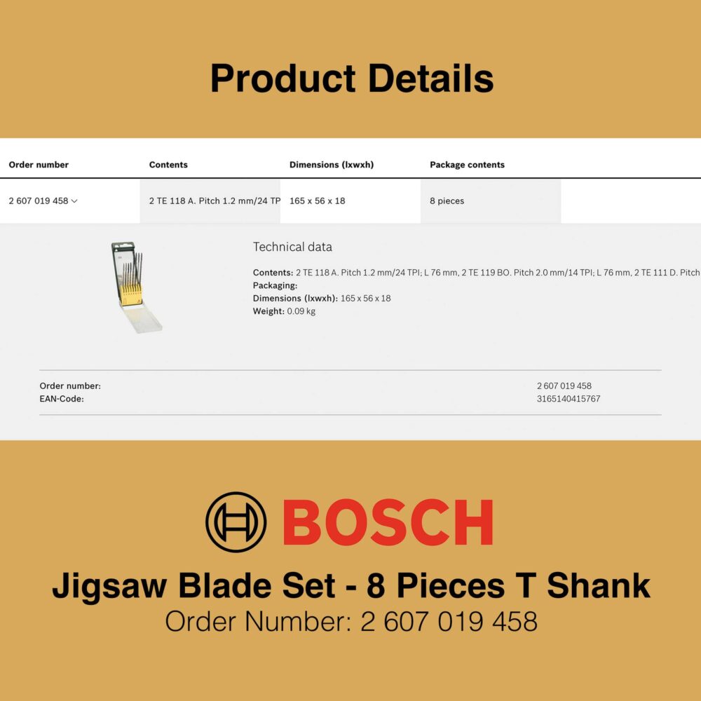 Bosch Jigsaw Blade Set T Shank - Product Details