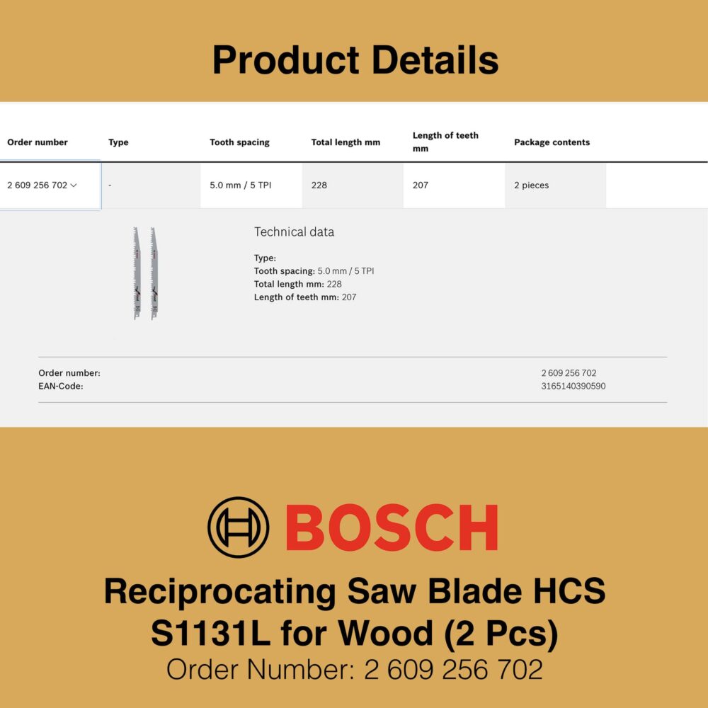 Bosch Reciprocating Saw Blade HCS S1131L - Product Details