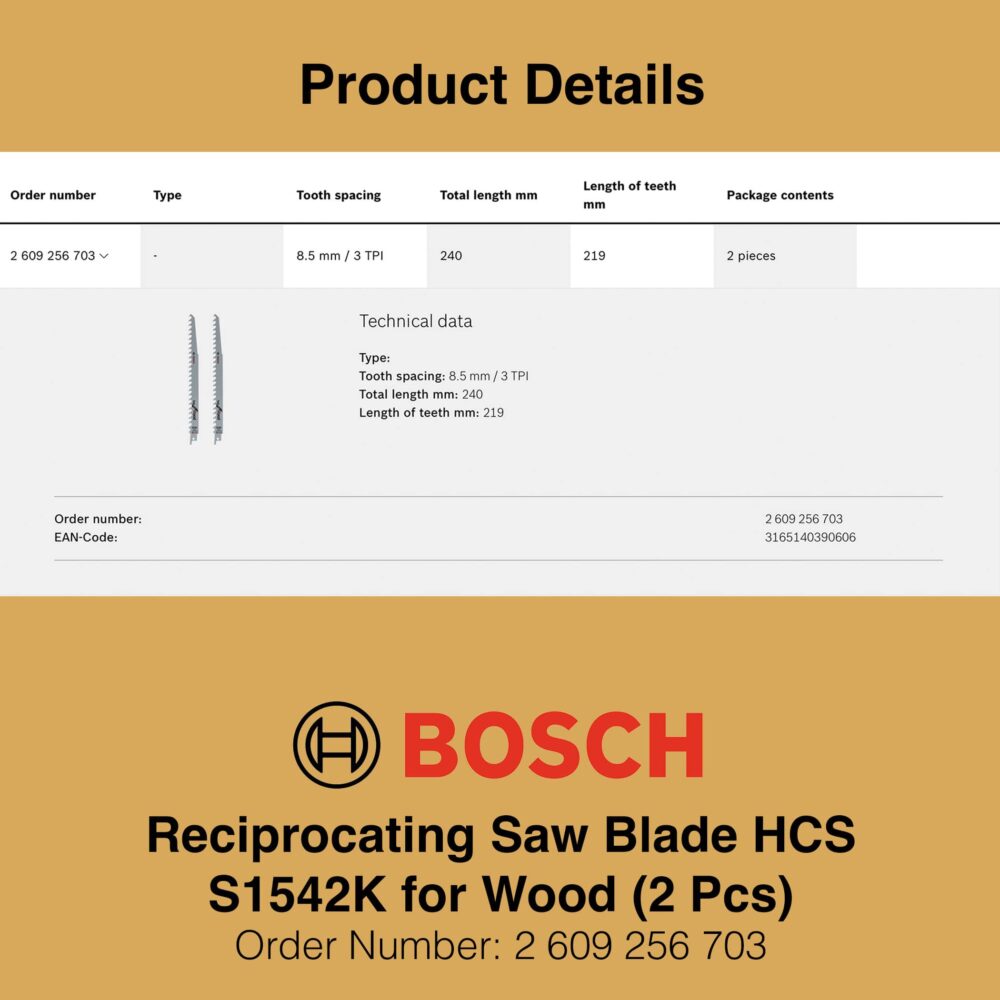 Bosch Reciprocating Saw Blade HCS S1542K - Product Detail