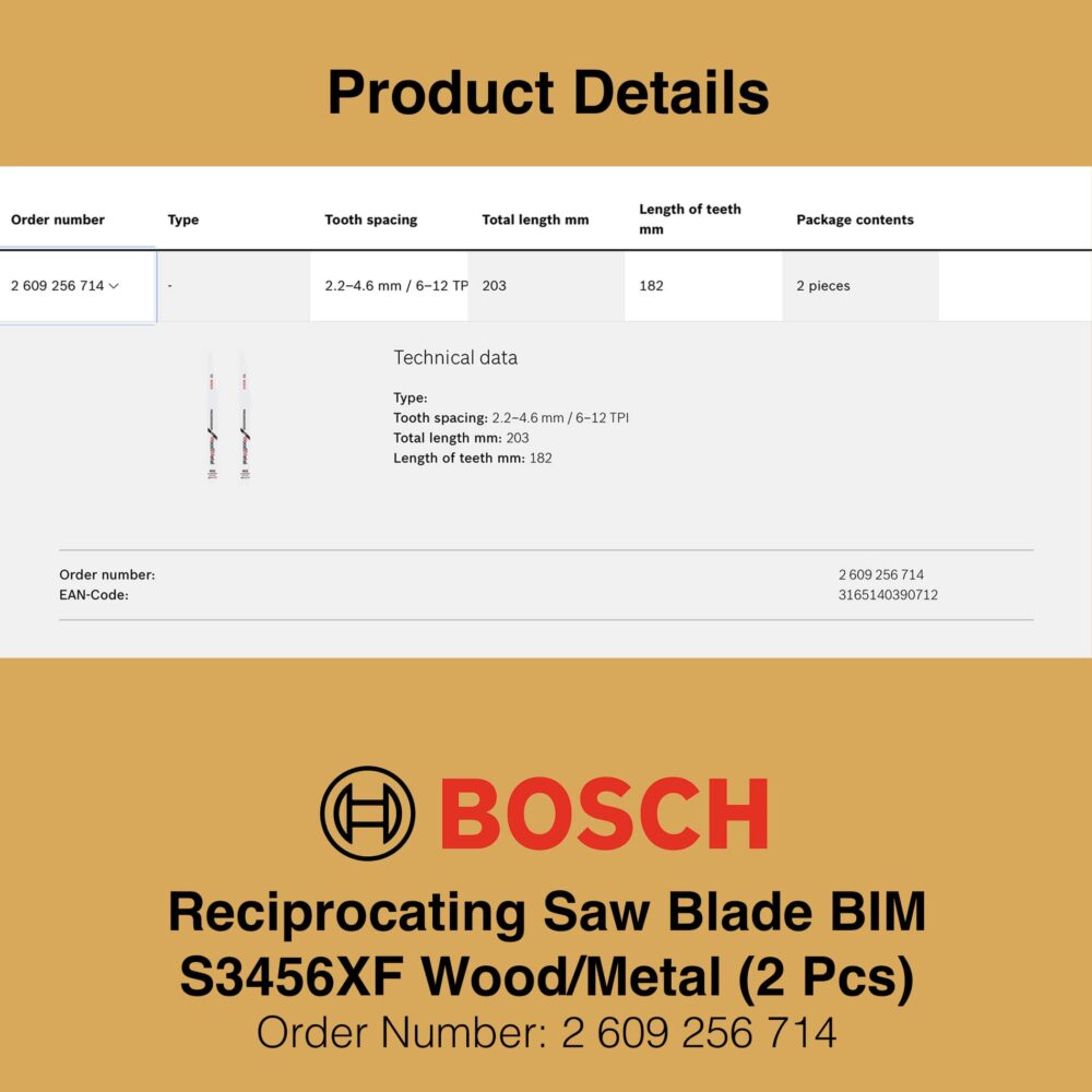 Bosch Reciprocating Saw Blade BIM S3456XF - Product Details