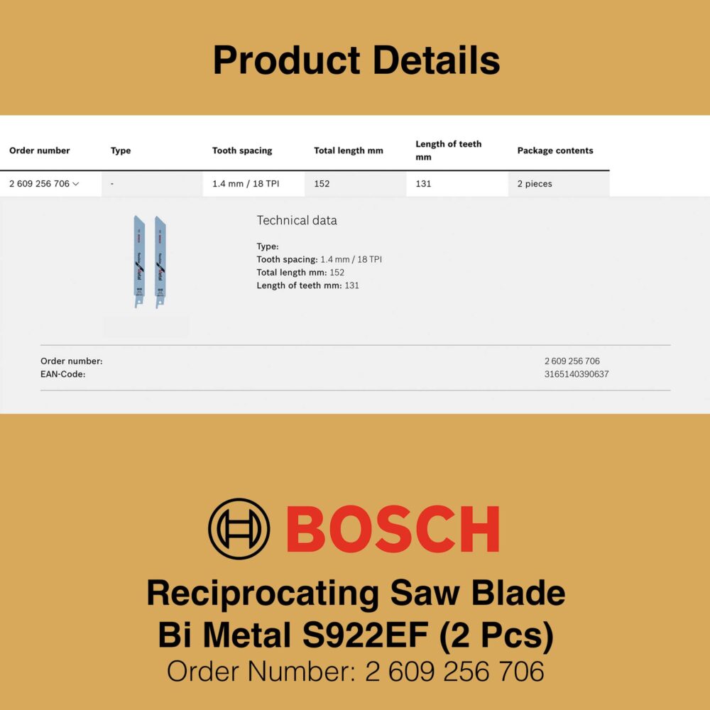 Bosch Reciprocating Saw Blade BIM S922EF - Product Details